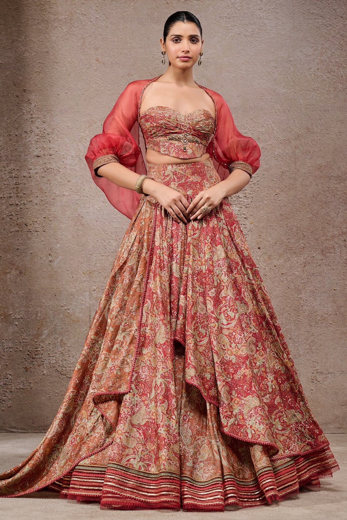 Golden Light Draped Textile Lehenga