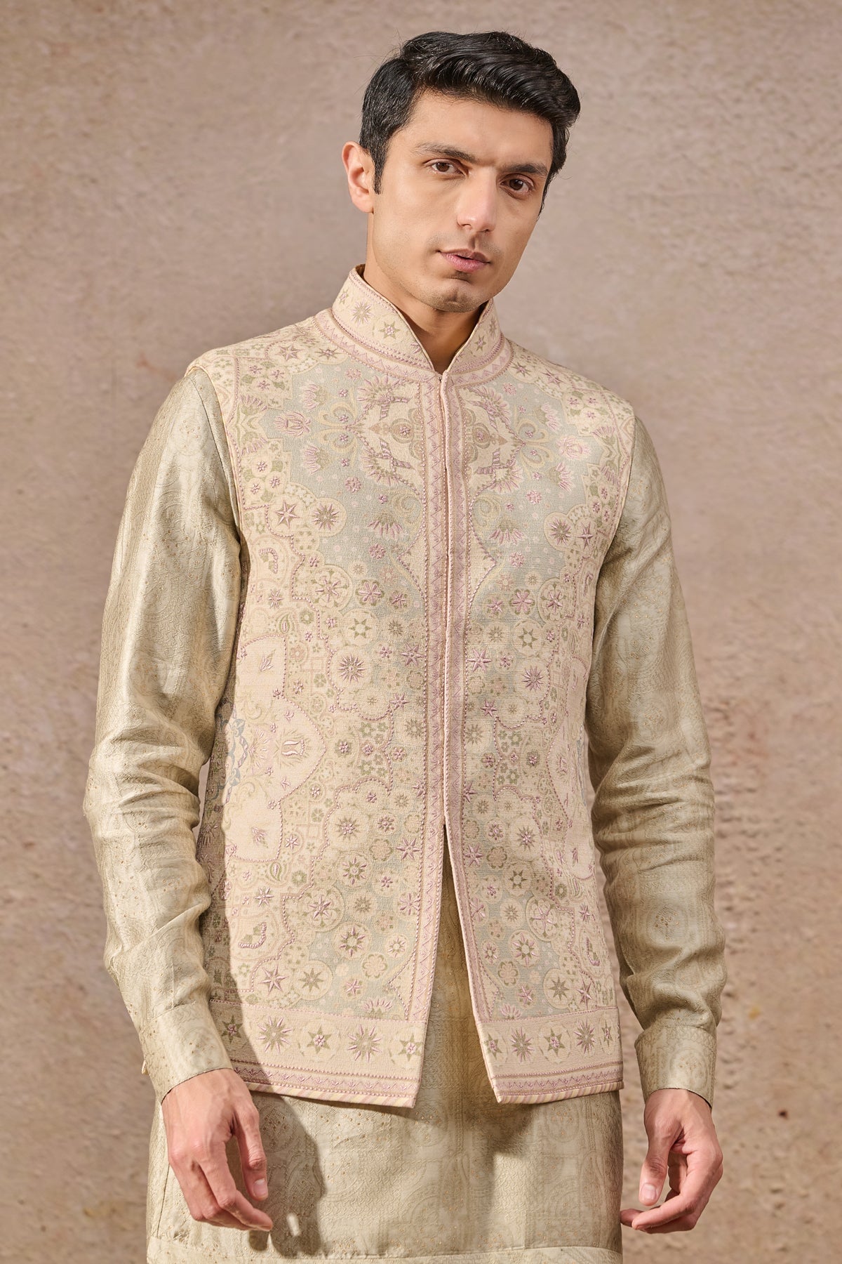 Languid Summer Hand Embroidered Floral Motif Waistcoat