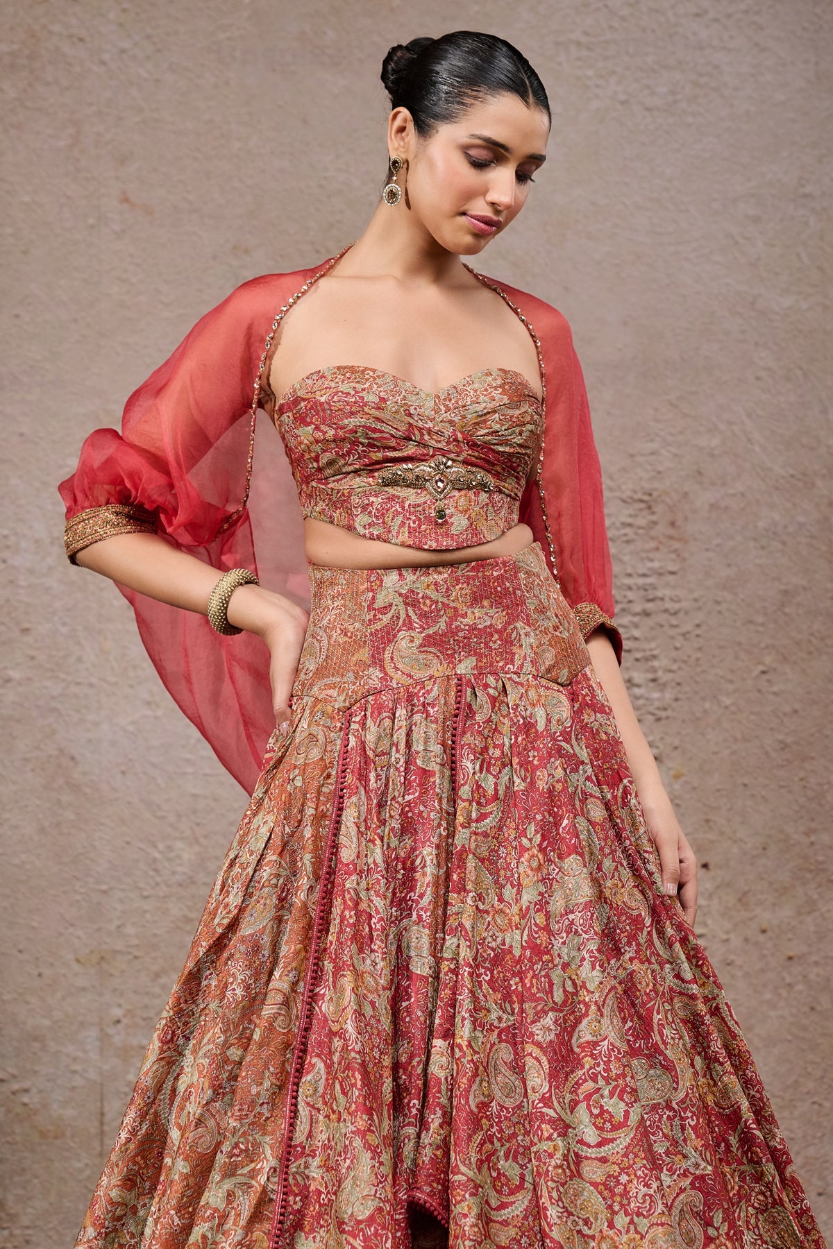 Golden Light Draped Textile Lehenga