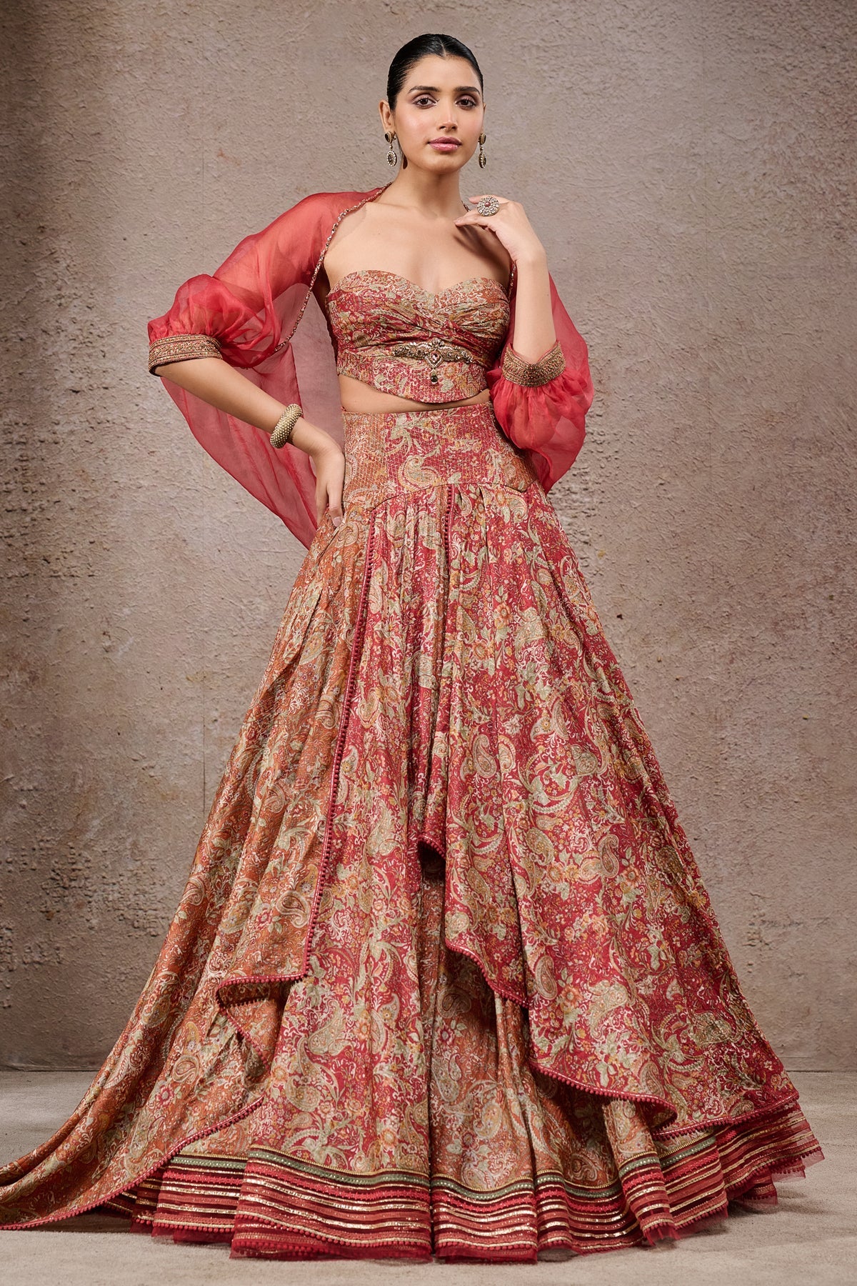 Golden Light Draped Textile Lehenga