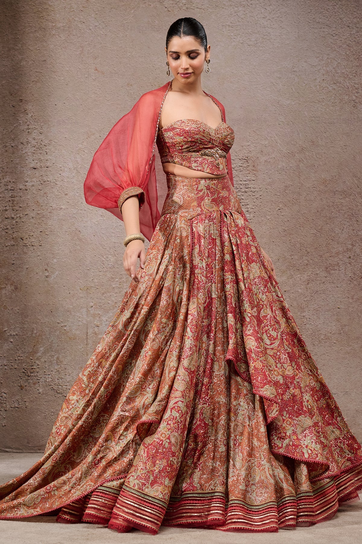Golden Light Draped Textile Lehenga