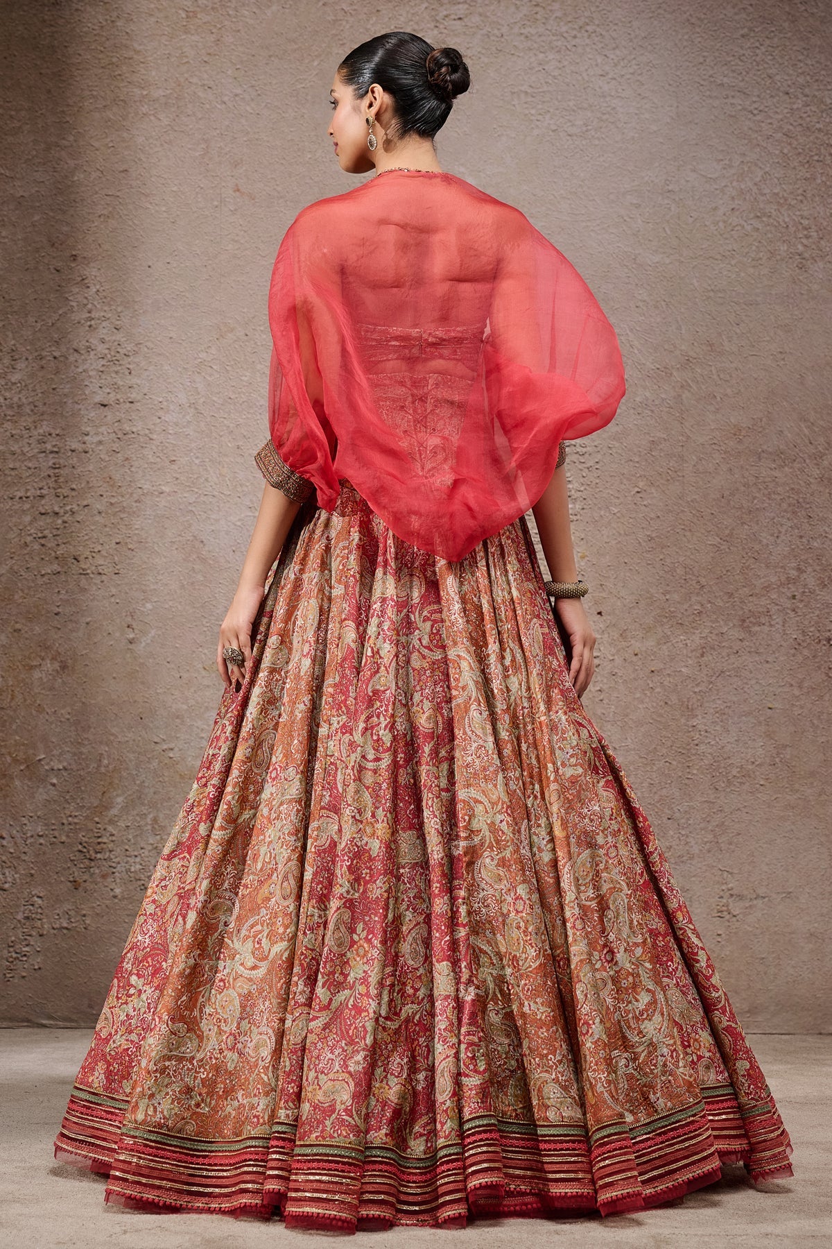 Golden Light Draped Textile Lehenga