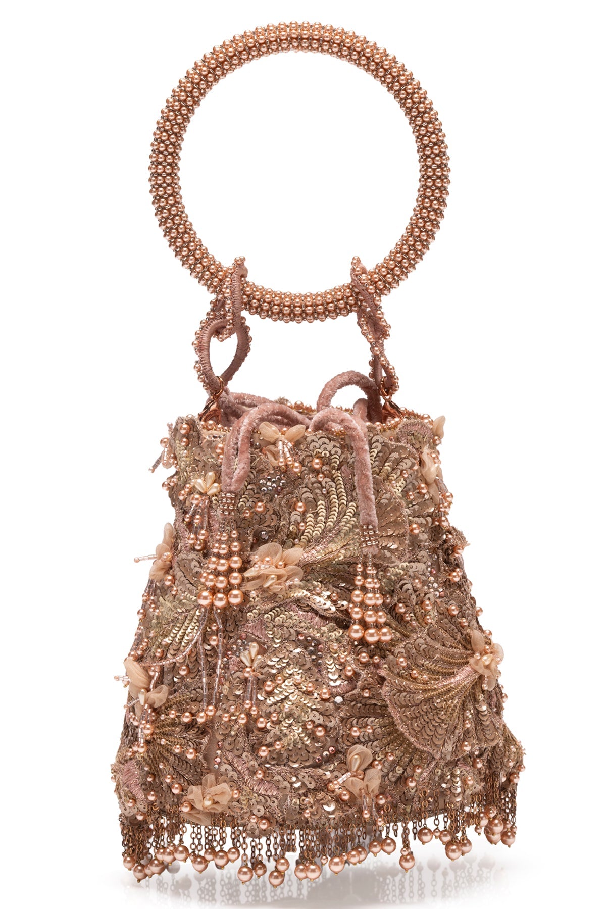 Rosé Fringe Bucket Bag