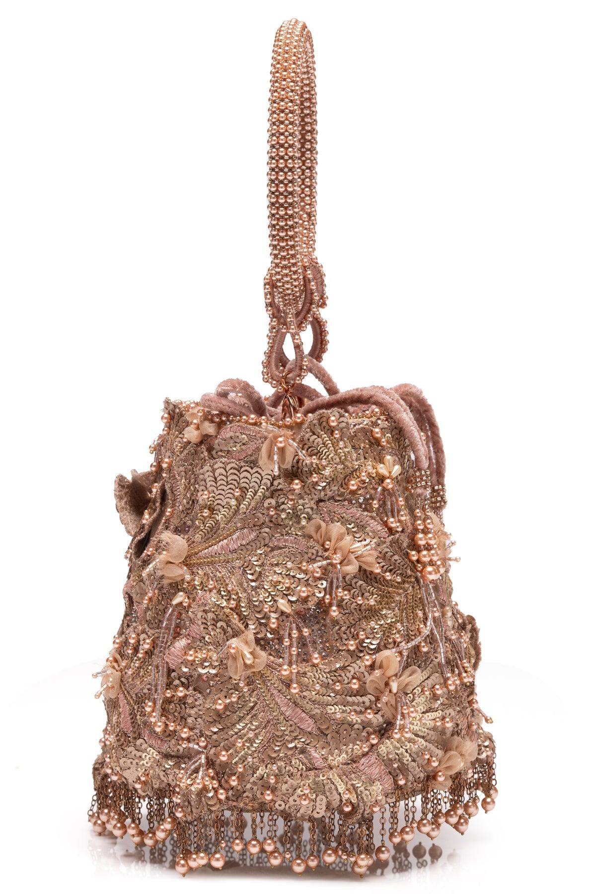 Rosé Fringe Bucket Bag
