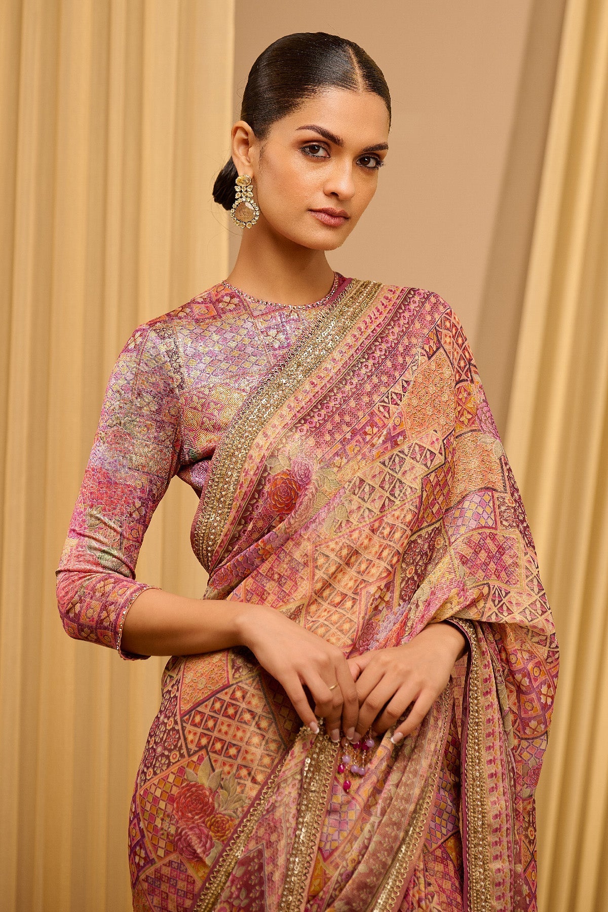 Printed Foil Jersey Saree
