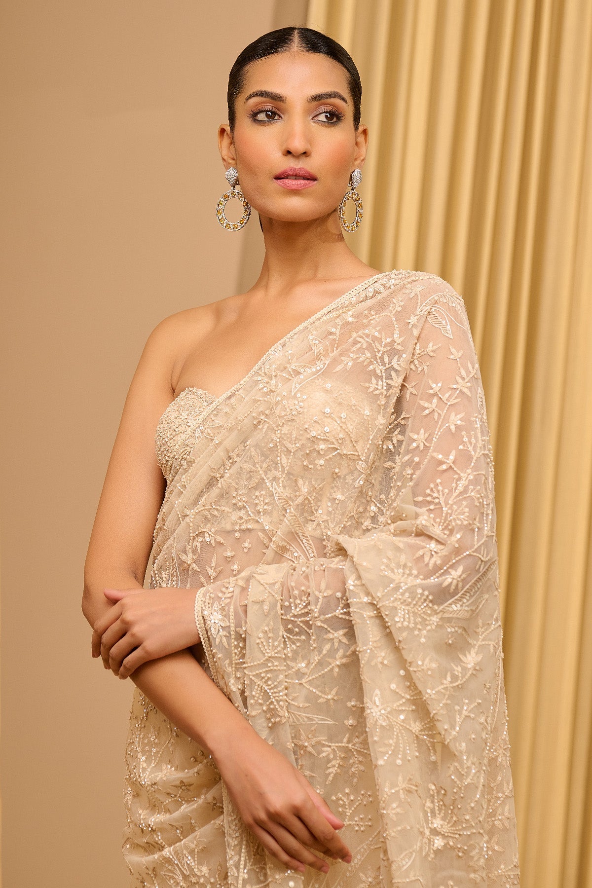 Pearl & Sequin Hand Embroidered Saree