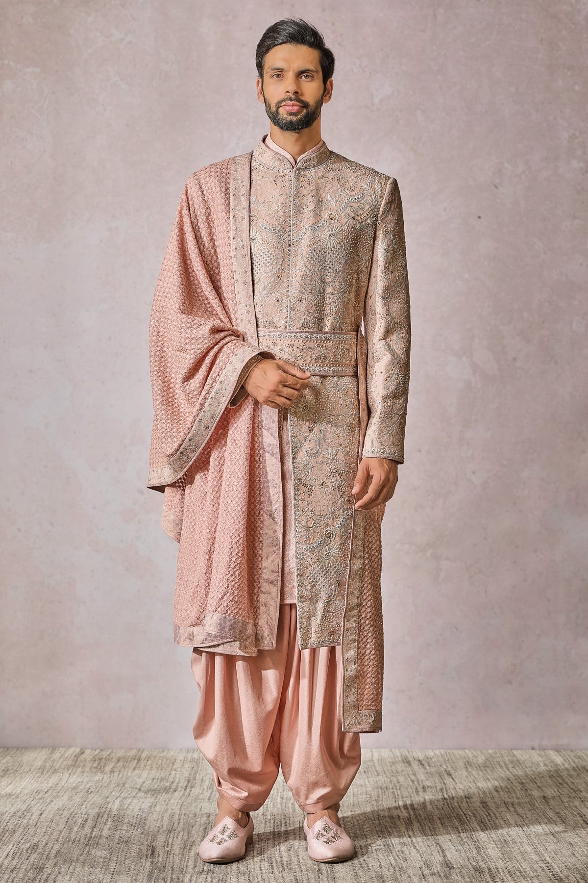 SOL Sherwani Kurta Salwar Kamarbandh Stole Safa Jutti Fabric - Only Sherwani