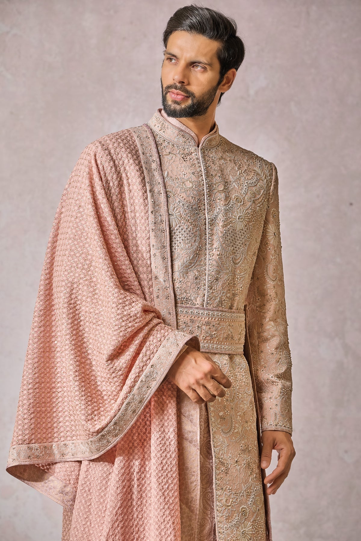 SOL Sherwani Kurta Salwar Kamarbandh Stole Safa Jutti Fabric - Only Sherwani
