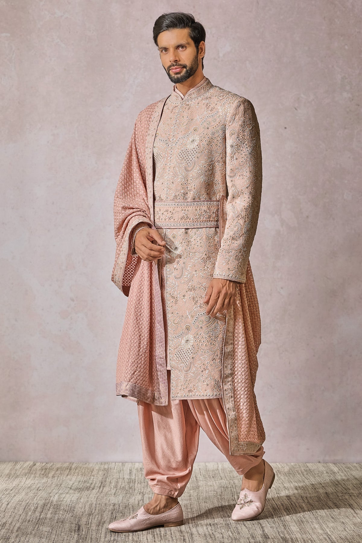 SOL Sherwani Kurta Salwar Kamarbandh Stole Safa Jutti Fabric - Only Sherwani
