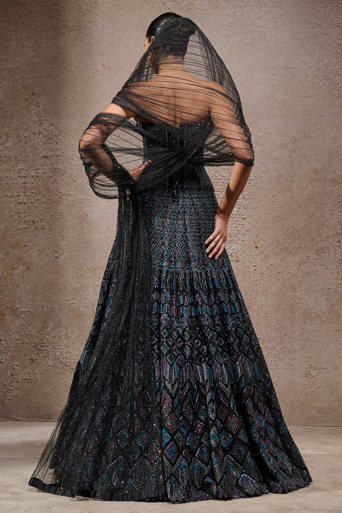 Mosaic Lehenga With Corset And Drape