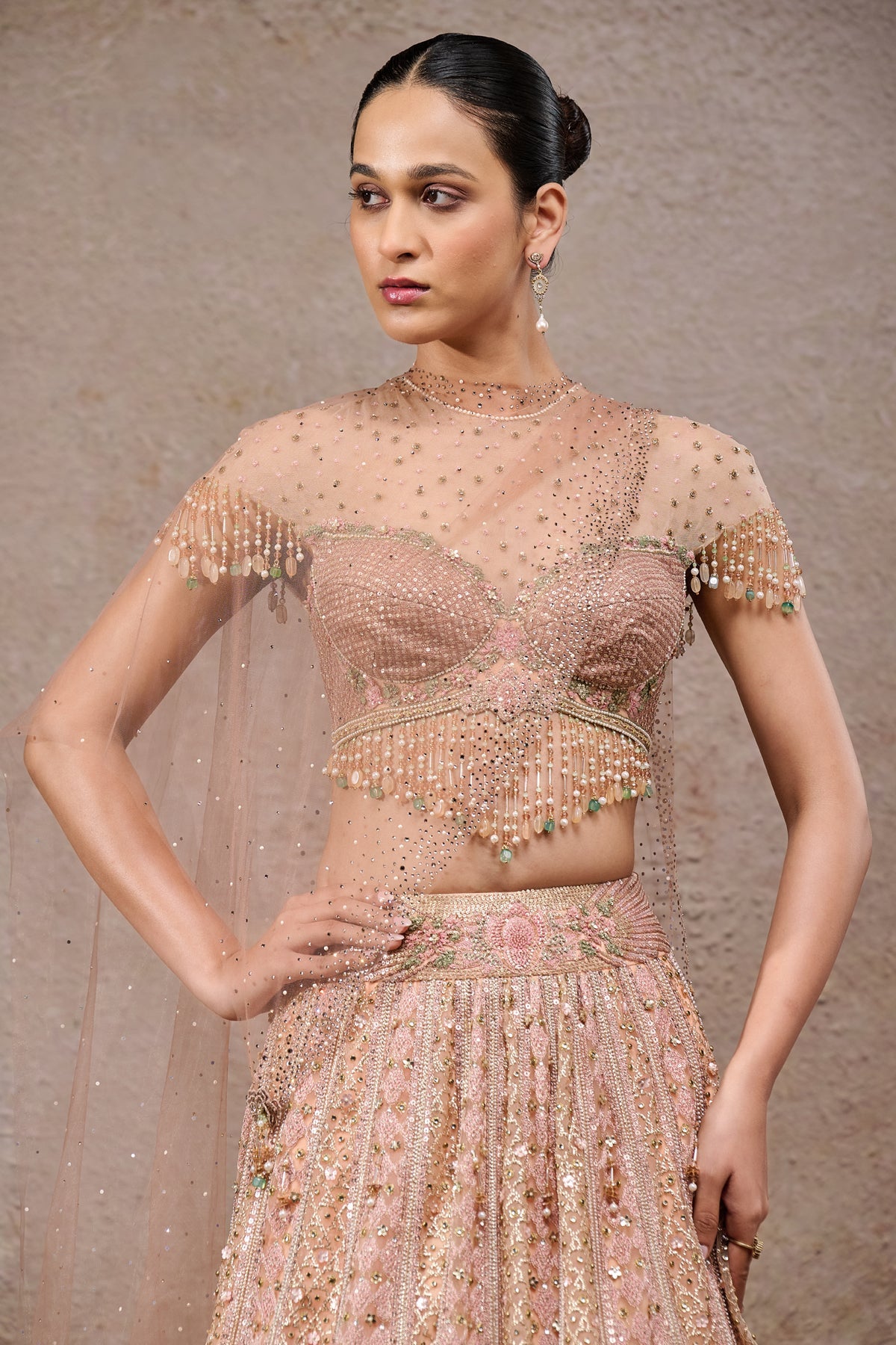 Mughal Embroidered Lehenga With Drape