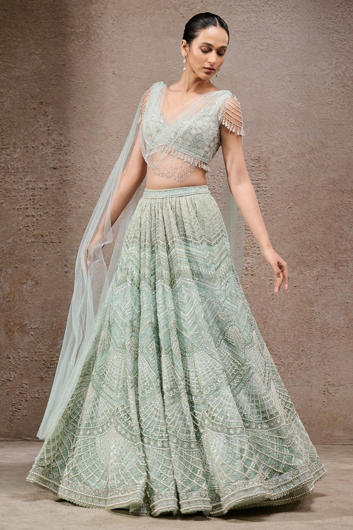Geometric Embroidered Lehenga With Drape
