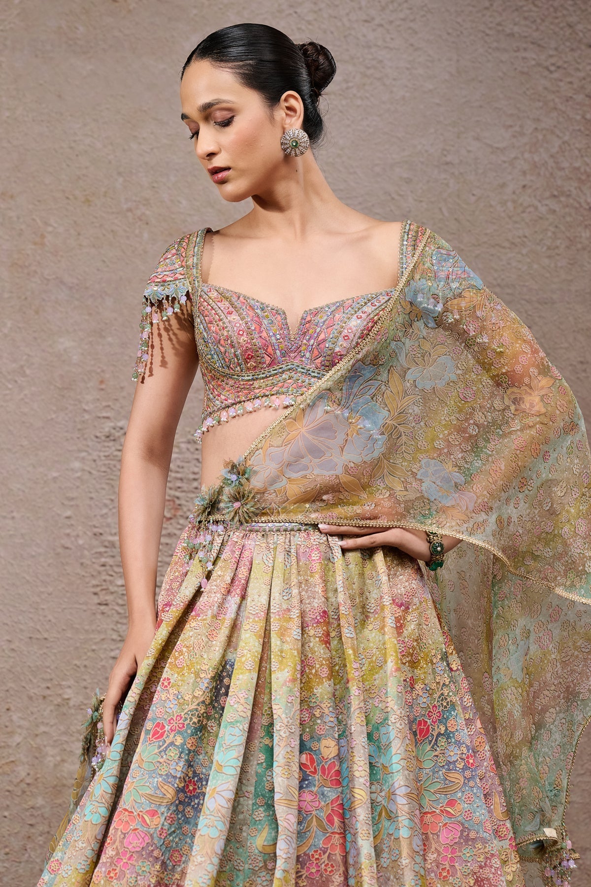 Floral Printed Lehenga With Scarf