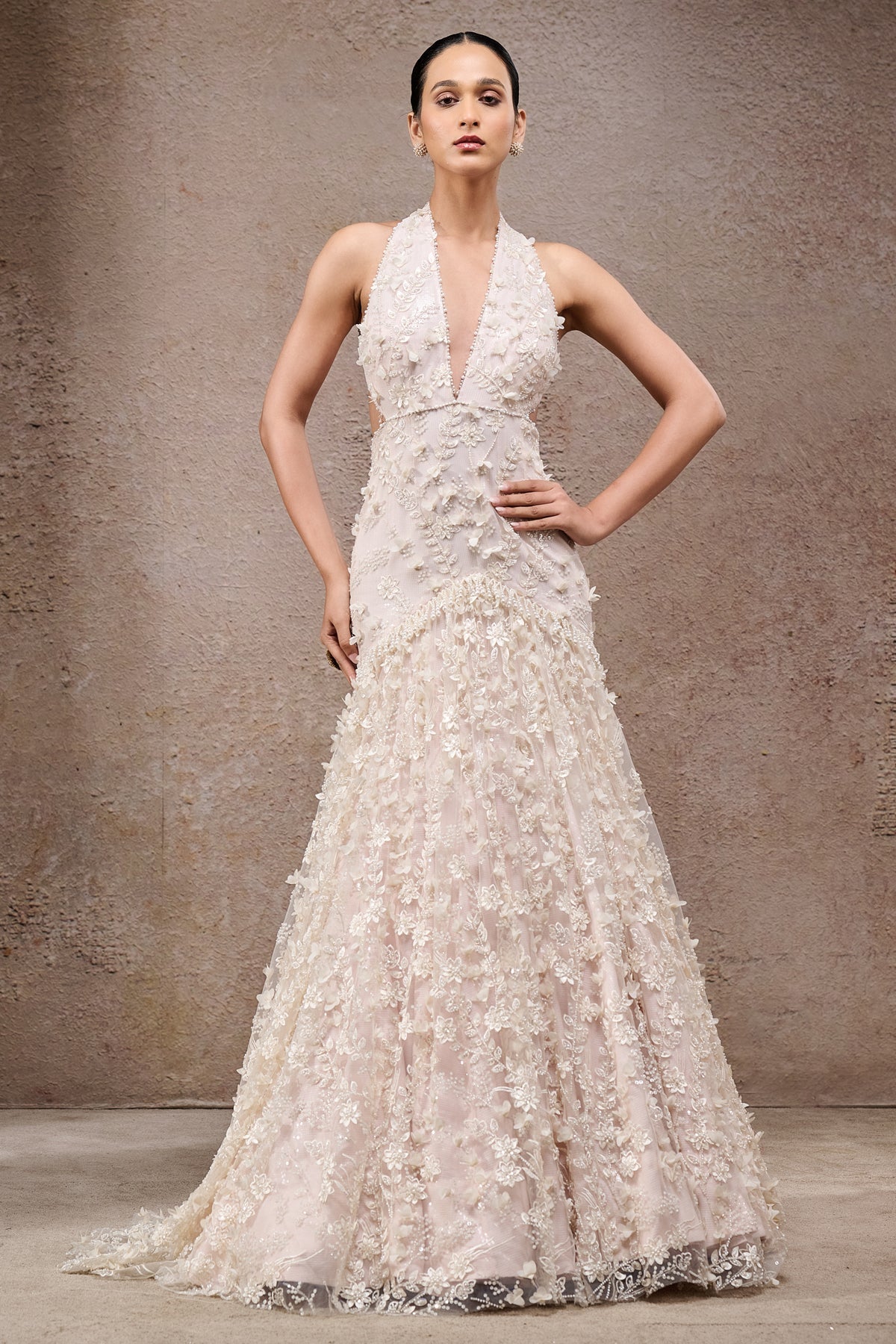 Golden Light Pearl Fit & Flare Gown M