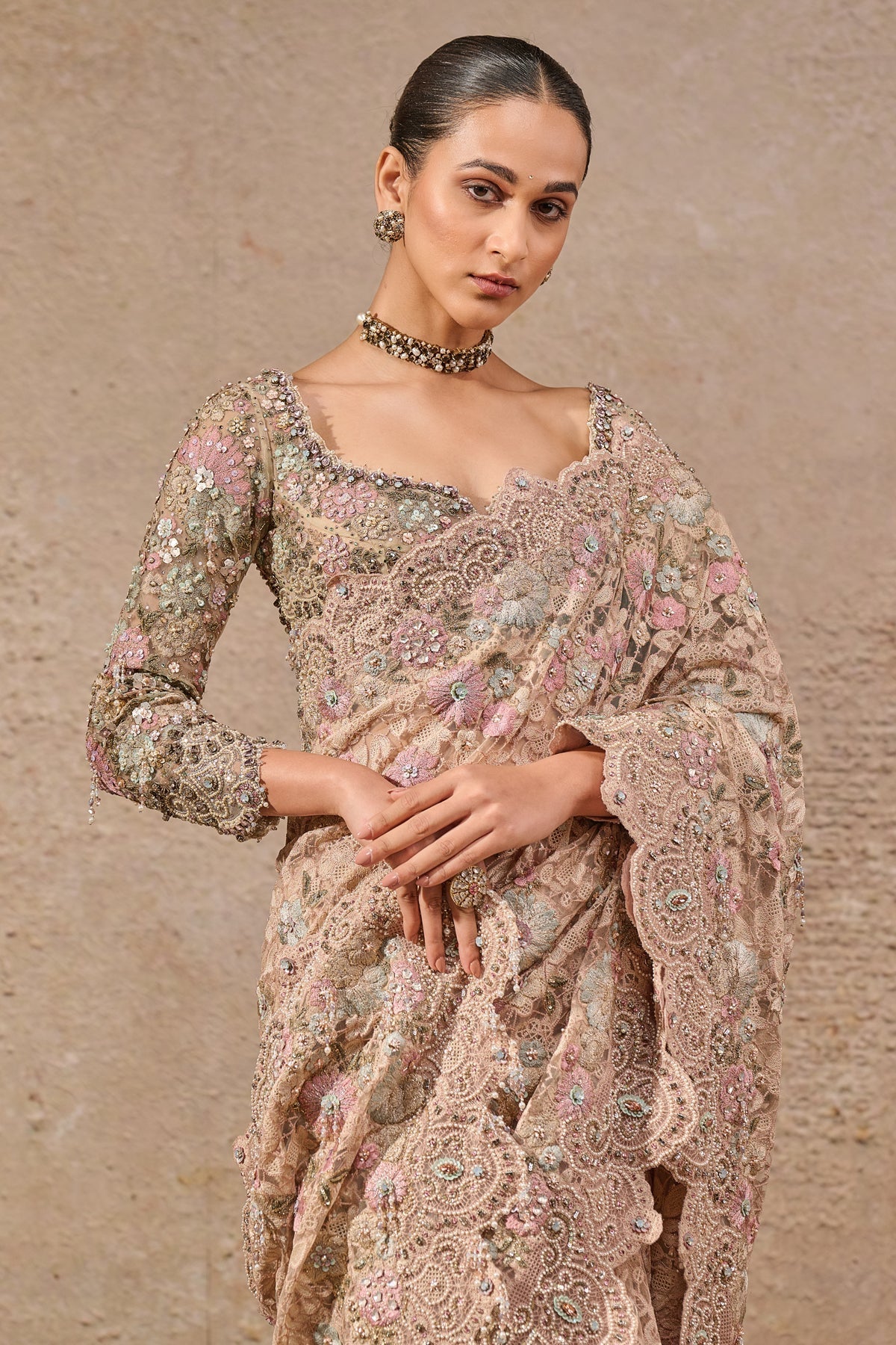 Timeless Bloom Hand Embroidered Saree