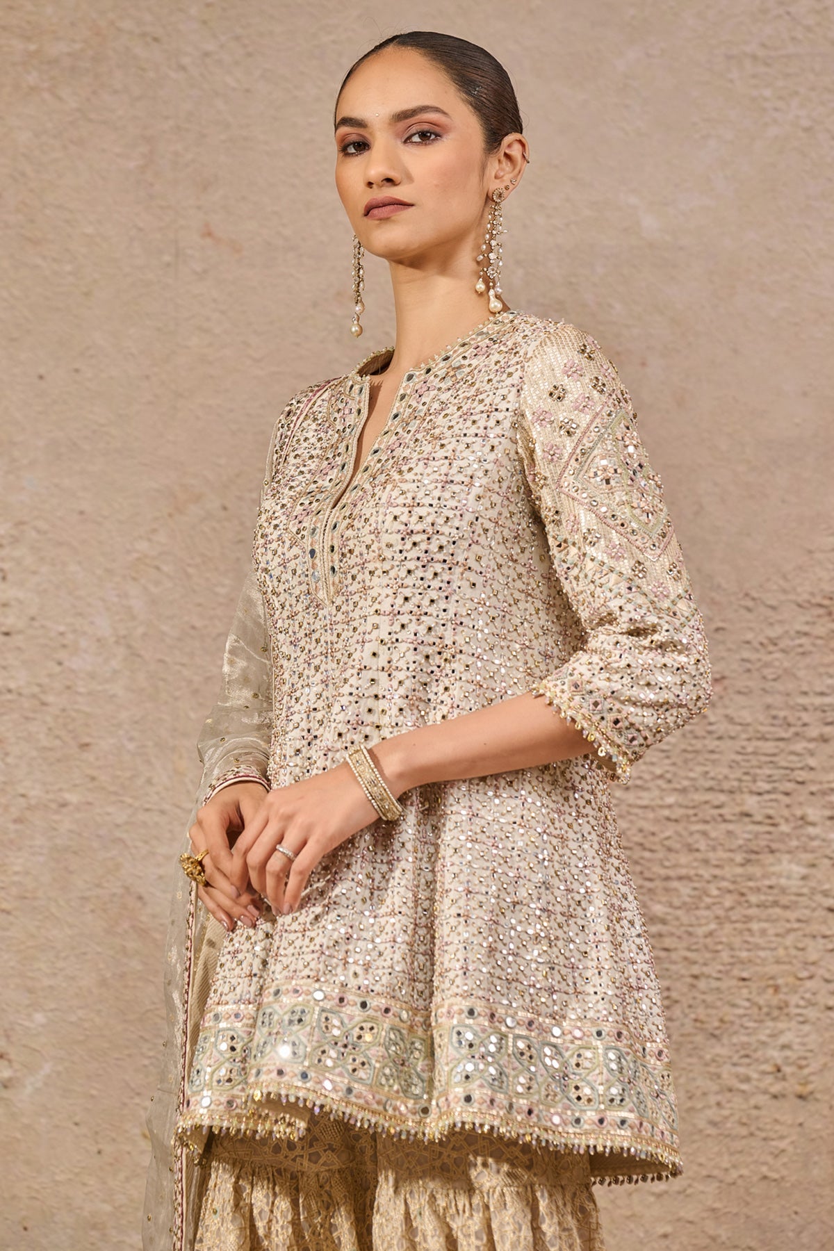 Hand Embroidered Mirror Work Sharara Set