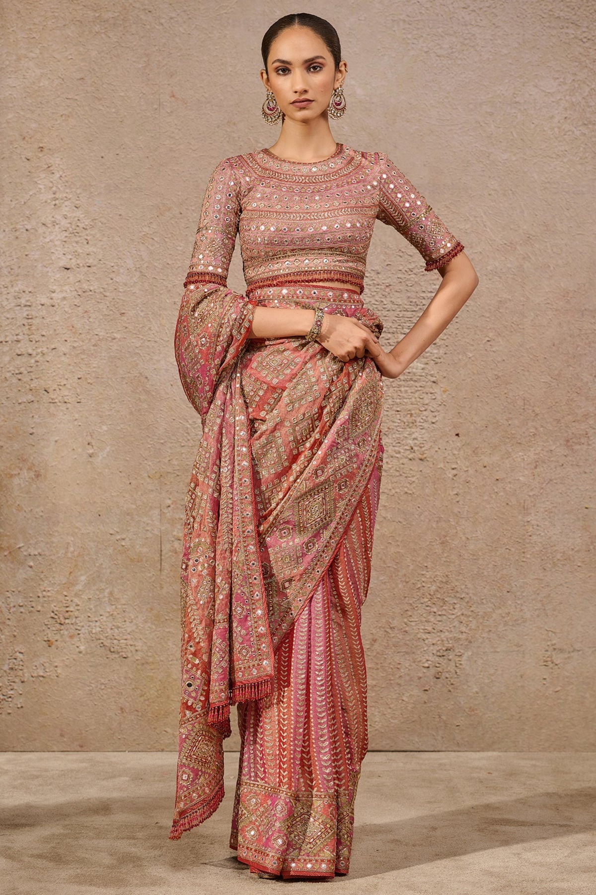 Timeless Kashida Mirror Work Saree - Only Saree