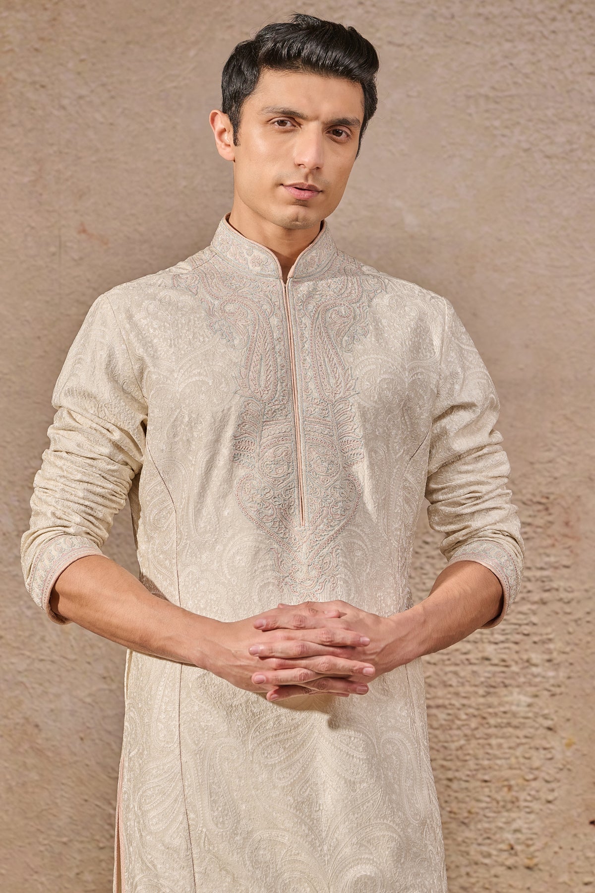 Languid Summer Self Textured Embroidered Kurta - Only Kurta