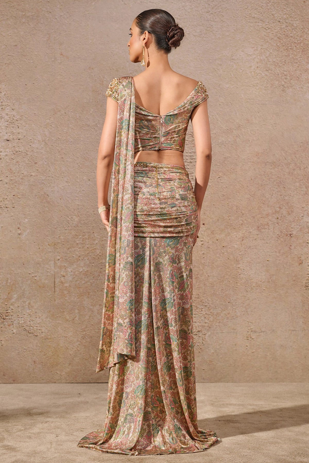 Languid Summer Printed Off Shoulder Concept Saree