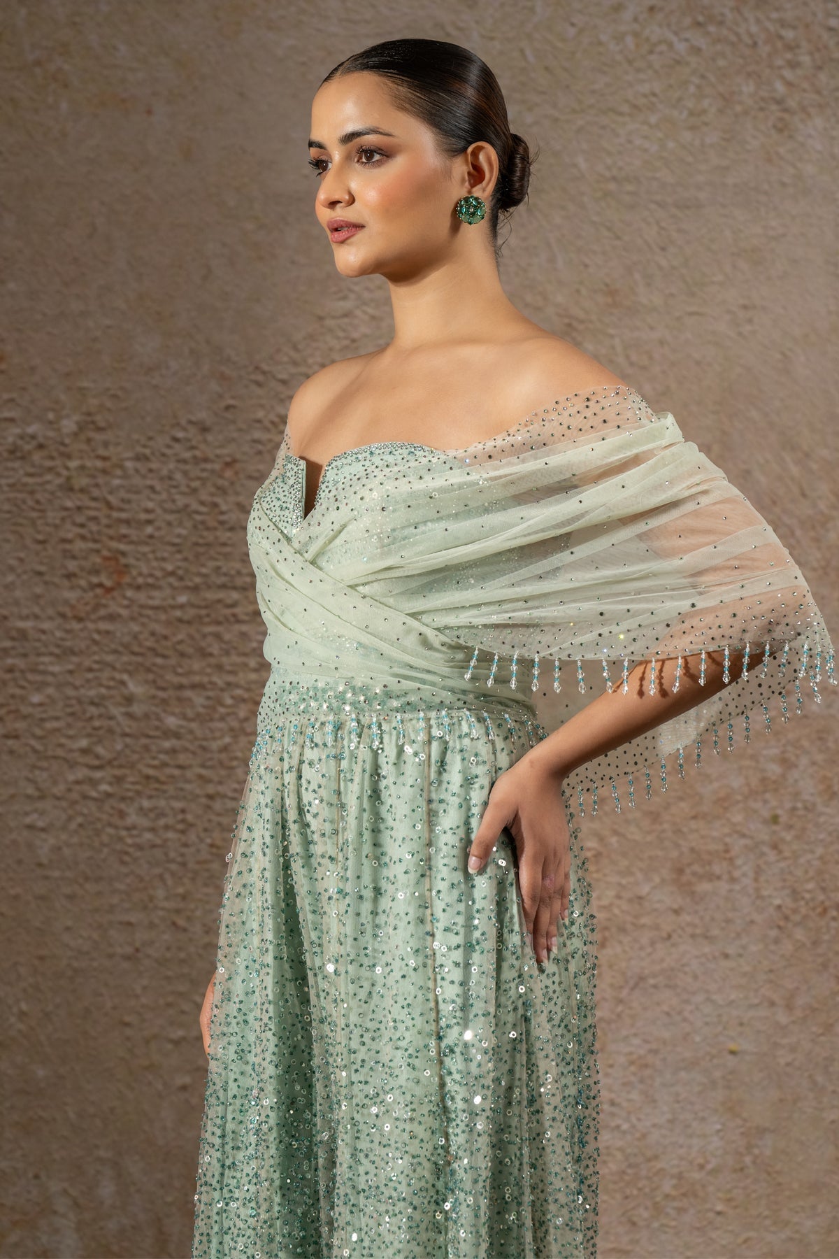 Crystal and sequin-embroidered jumpsuit