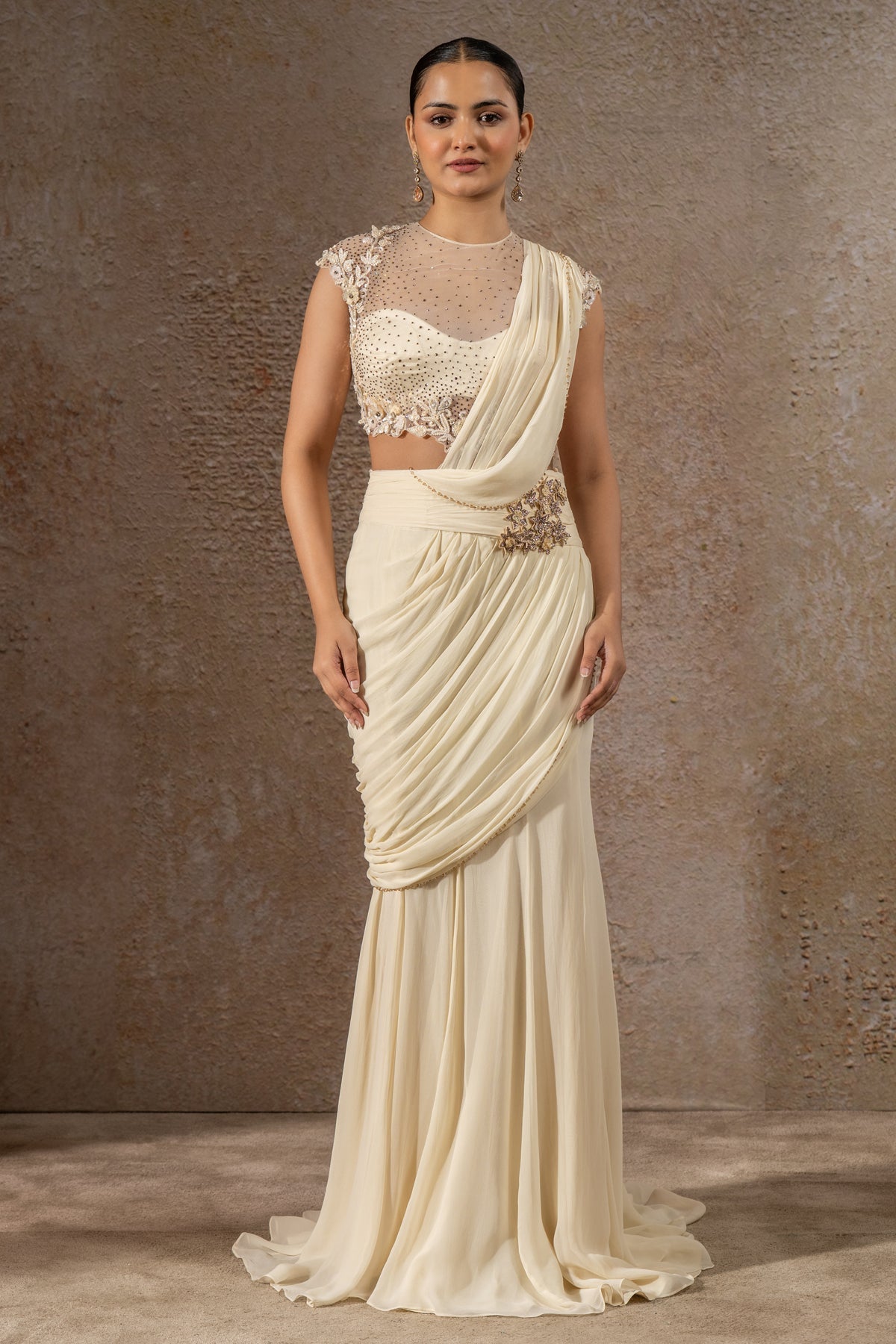 Golden Light Concept Saree with Embroidered Blouse