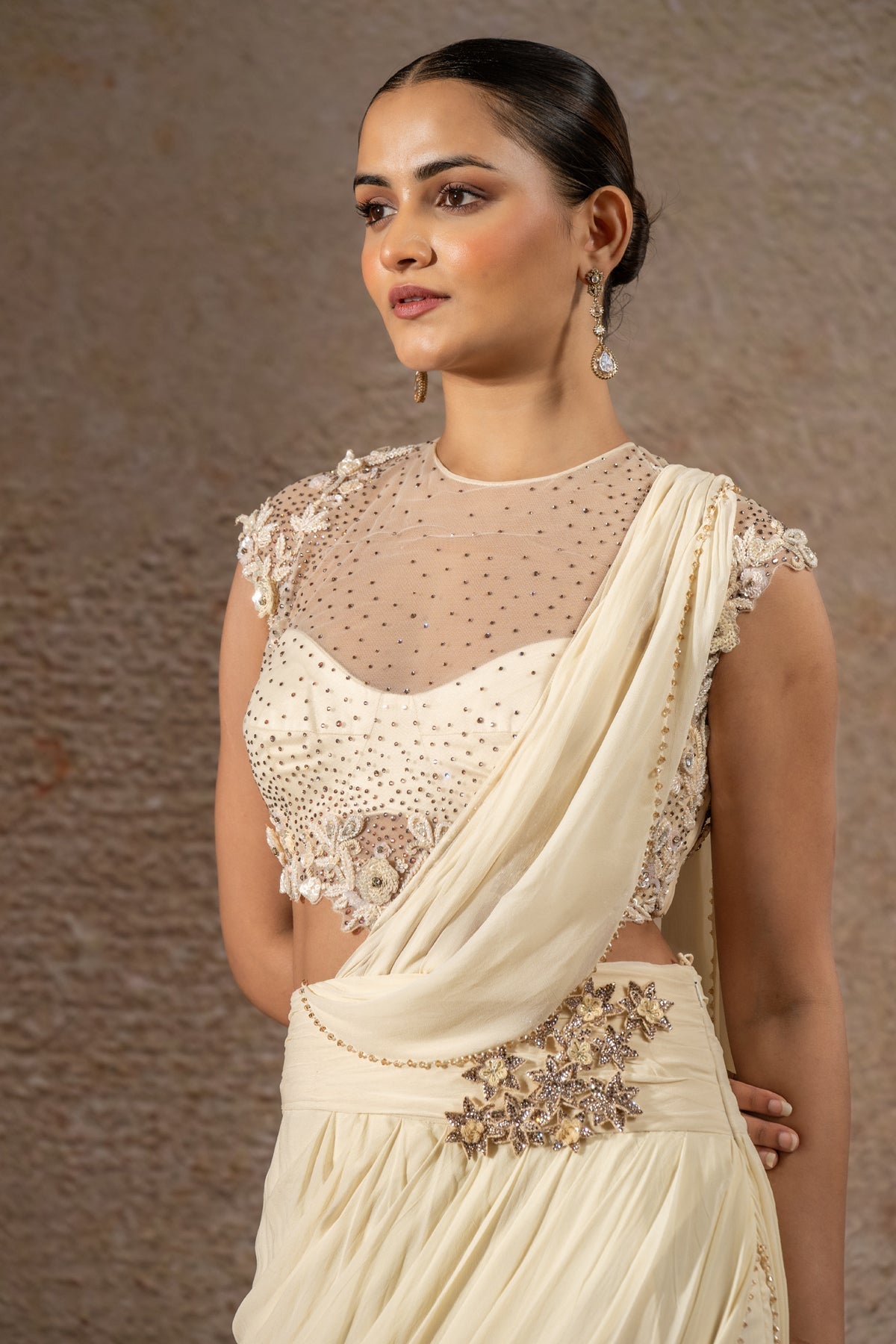 Golden Light Concept Saree with Embroidered Blouse