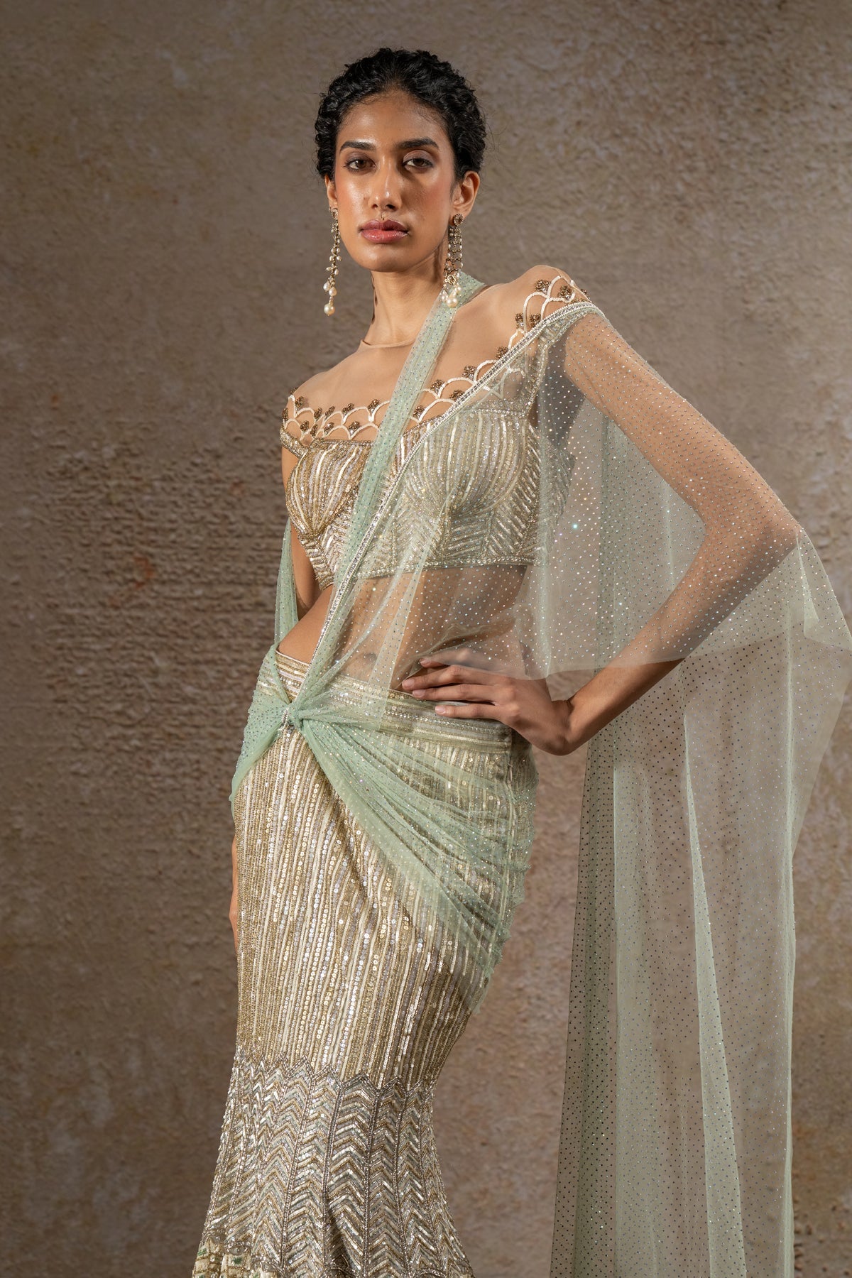 Hand Embroidered Sequin Fishtail Skirt & Corset Set