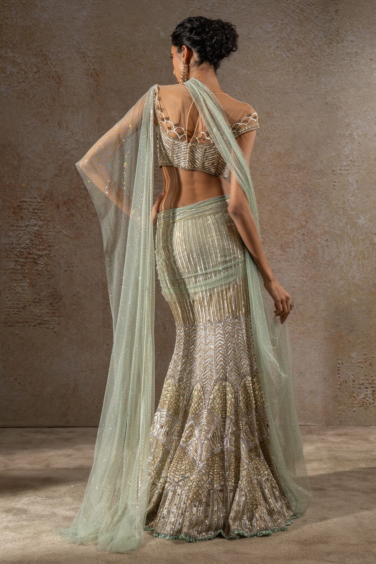 Hand Embroidered Sequin Fishtail Skirt & Corset Set