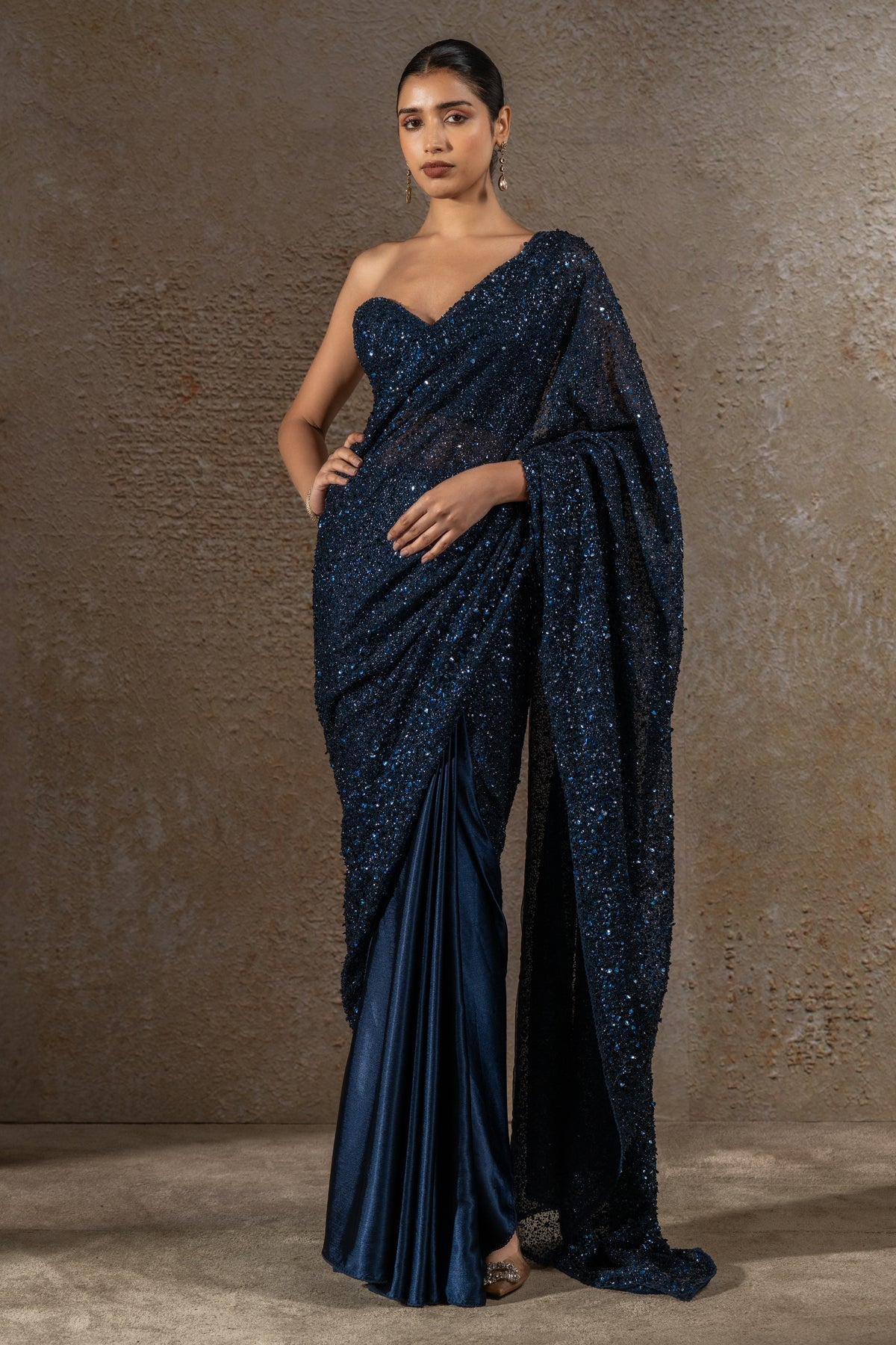 Sequin Saree with Embroidered Corset