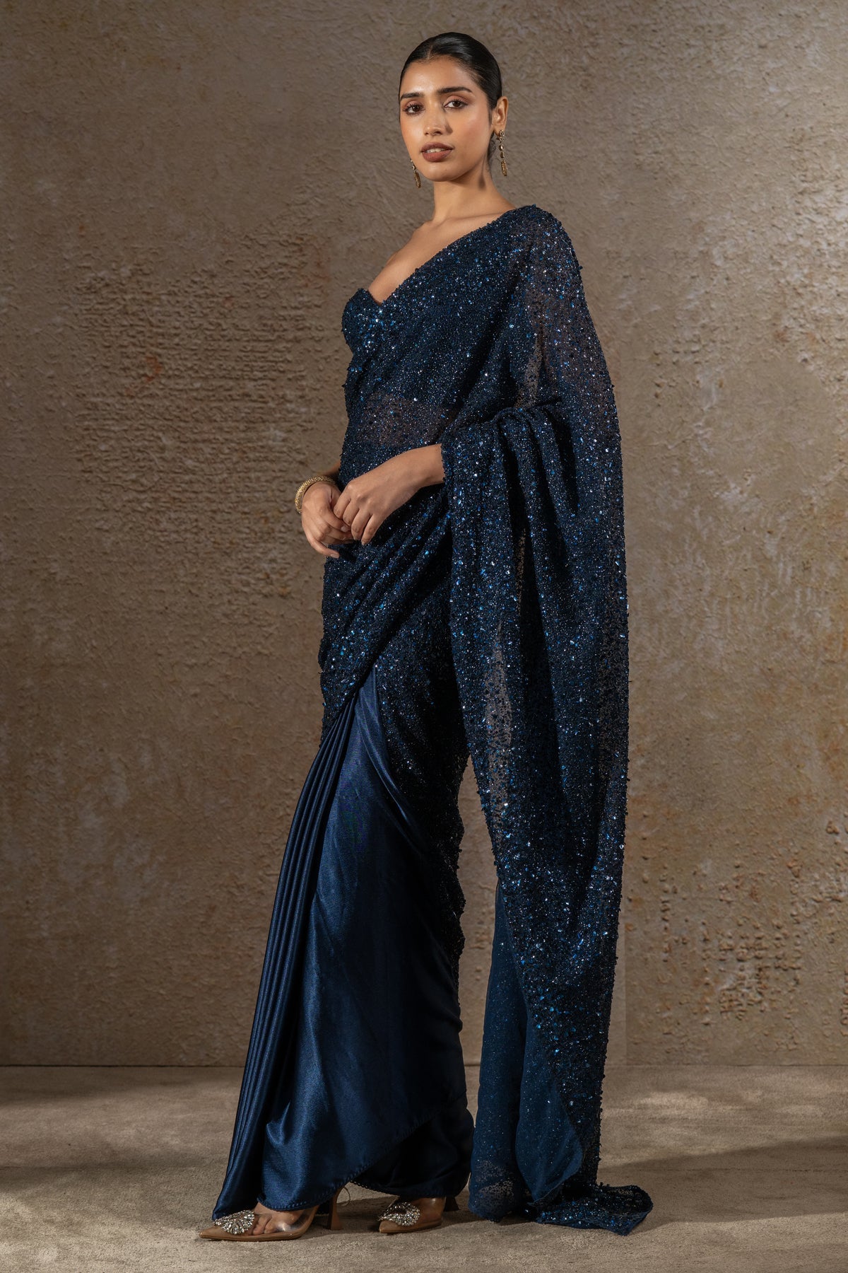 Sequin Saree with Embroidered Corset