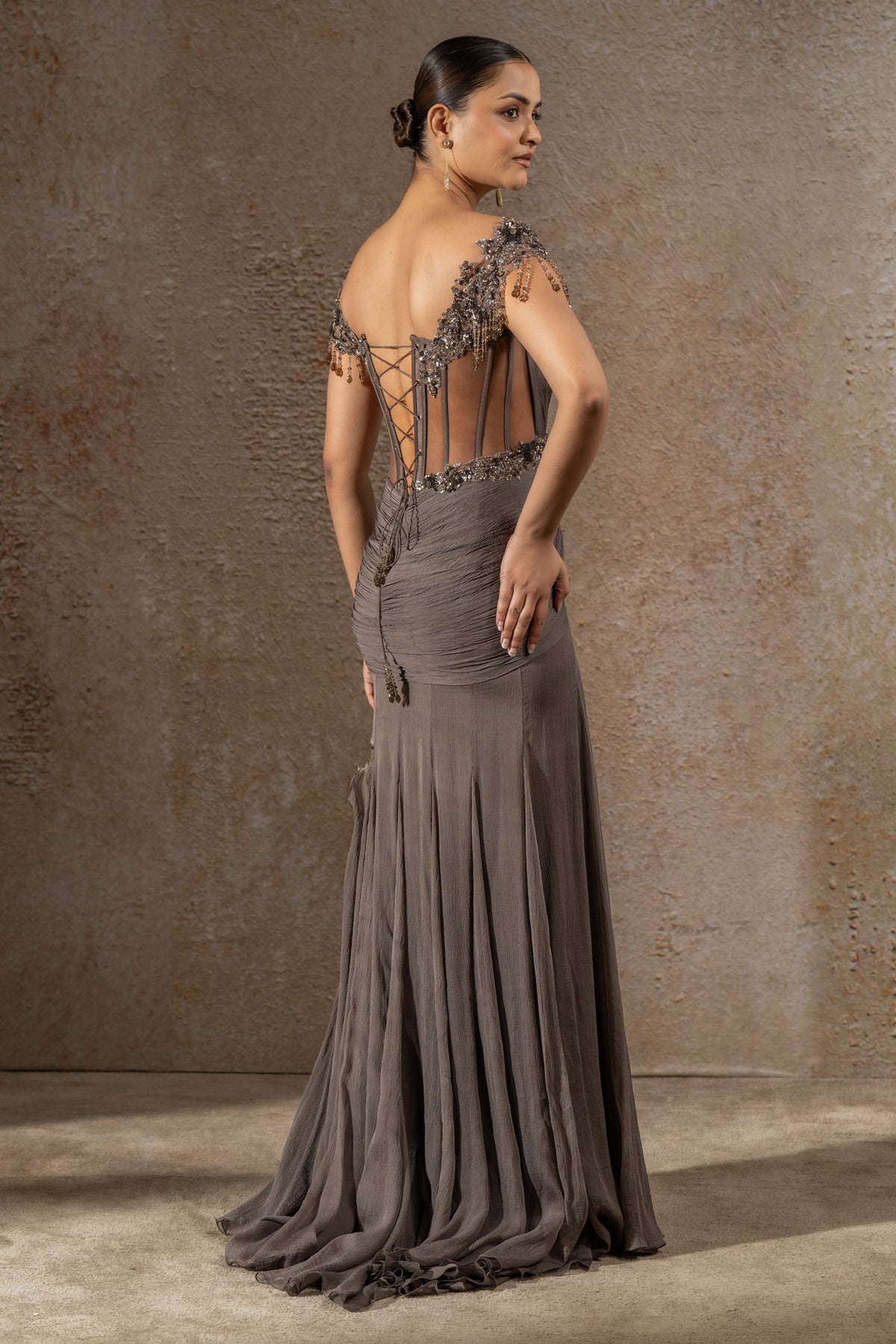Sequin Embroidered Chiffon Gown