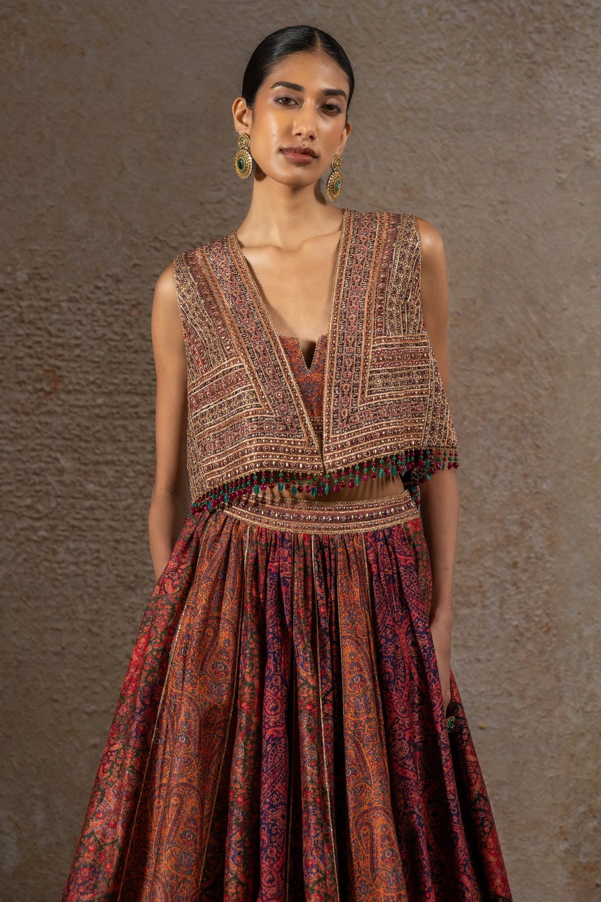 Printed lehenga and Gilet set