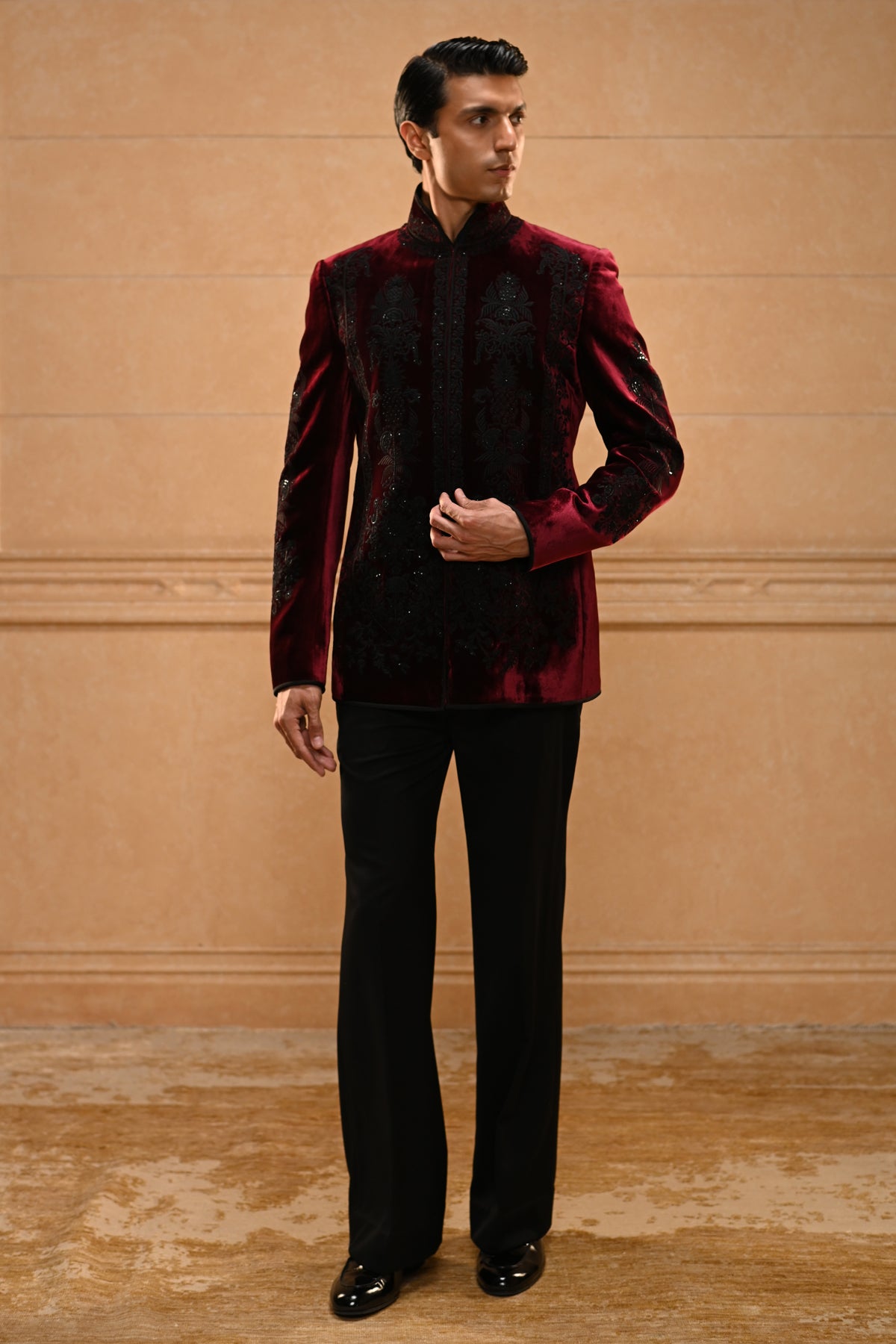 Embroidered Velvet Bandhgala Set