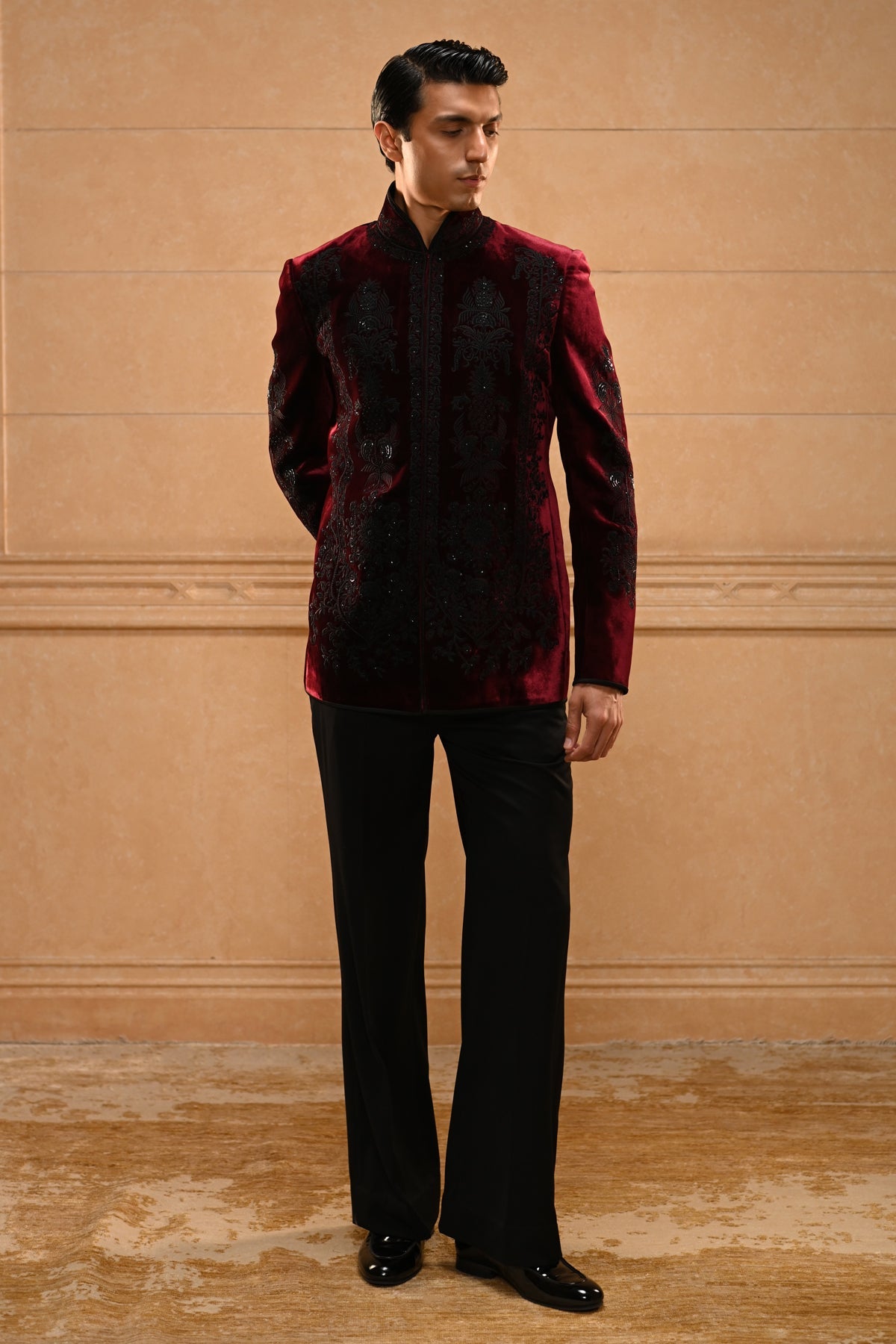 Embroidered Velvet Bandhgala Set