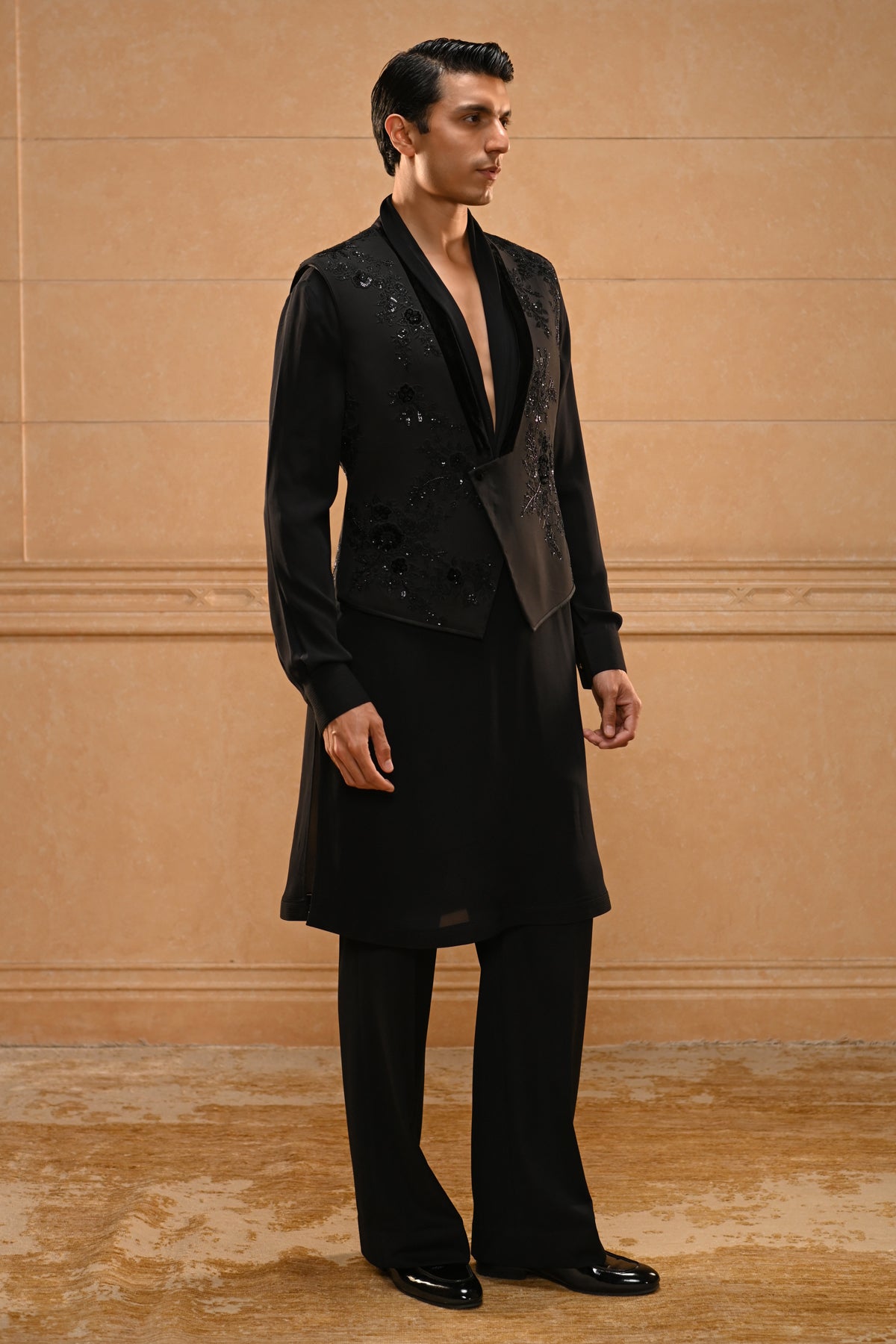 Draped Kurta waistcoat set