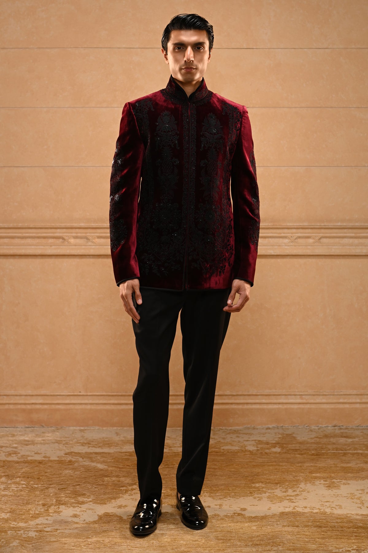 Embroidered Velvet Bandhgala Set