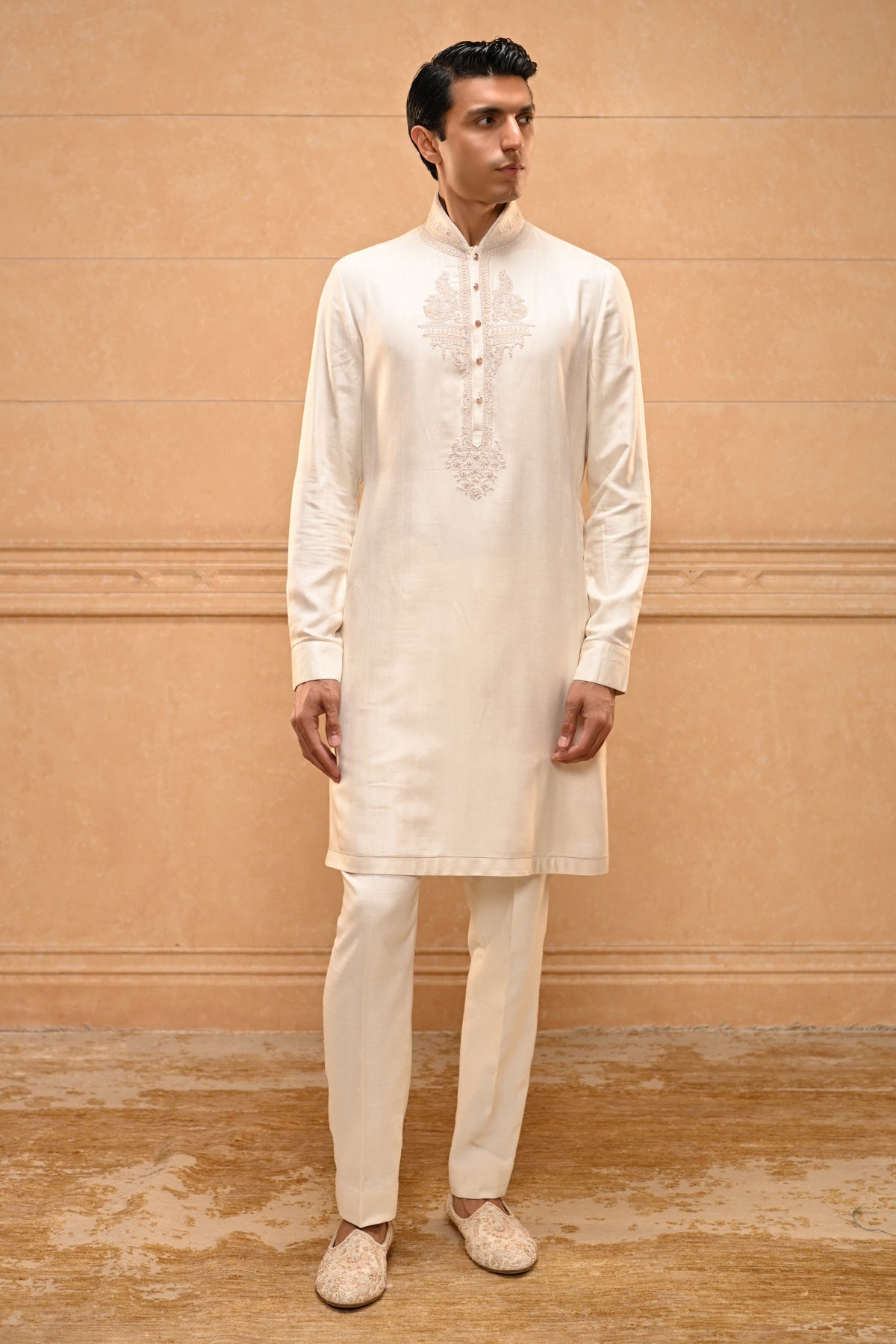 Temple Motif Open Sherwani Set