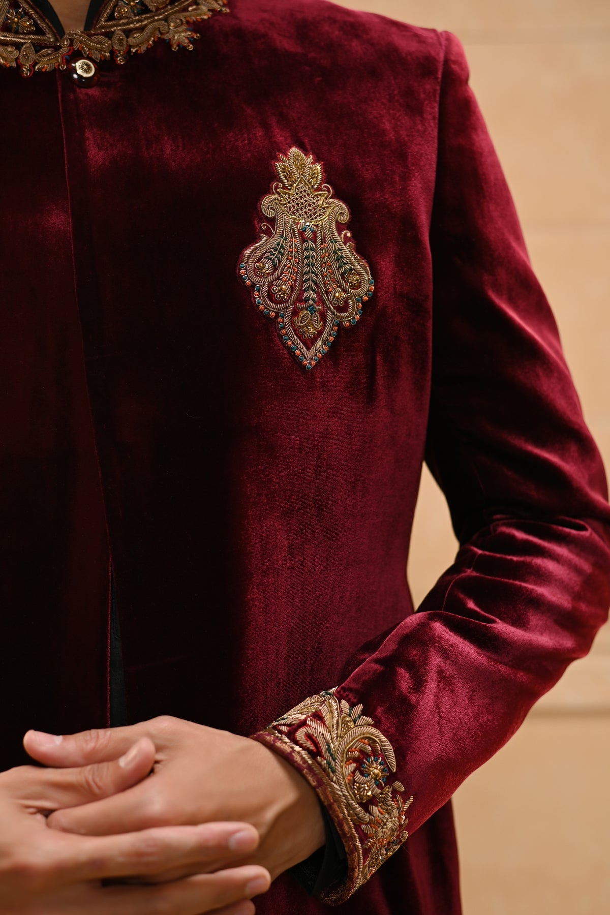 Zardozi Velvet Sherwani Set