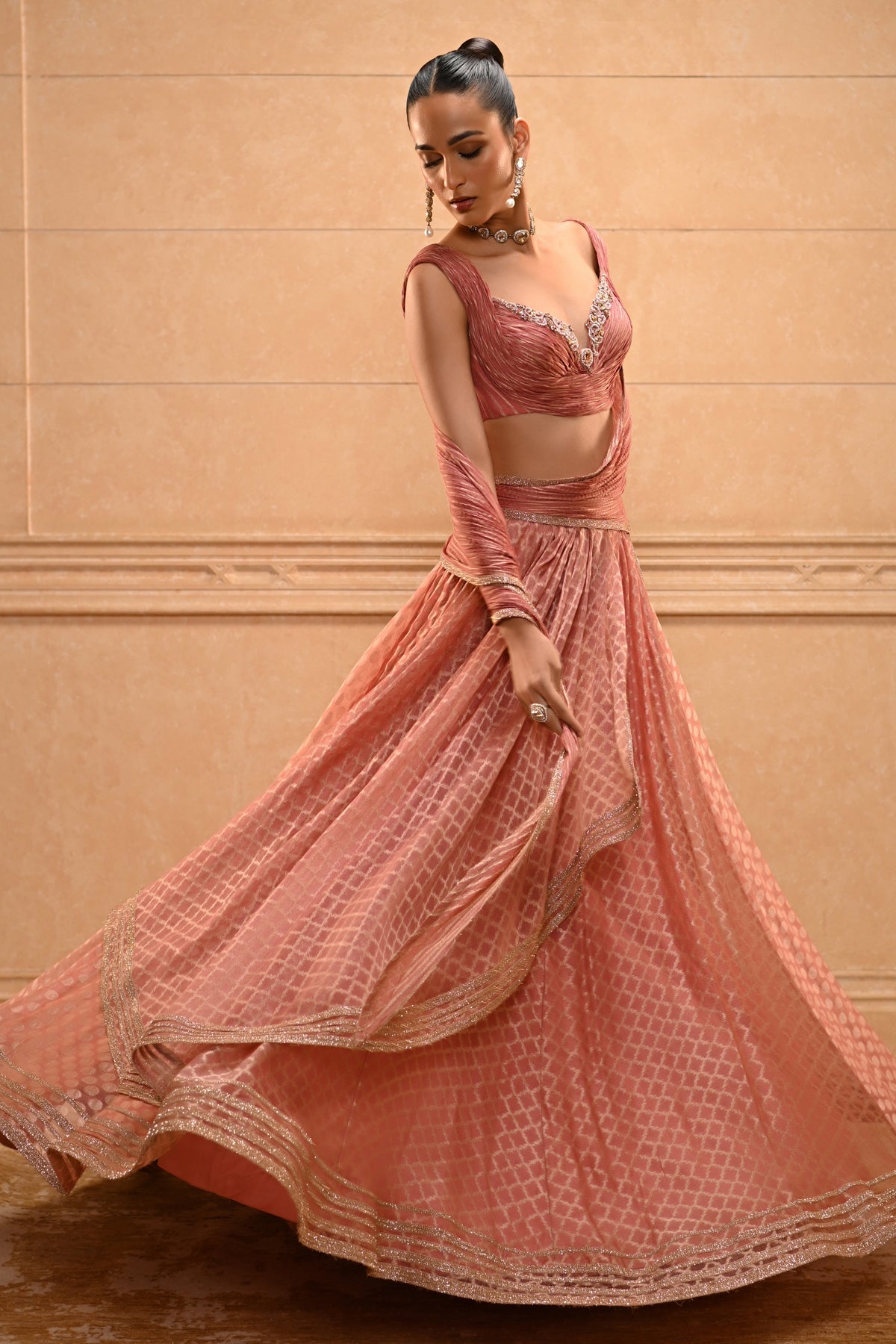 Panelled Jacquard Lehenga Set