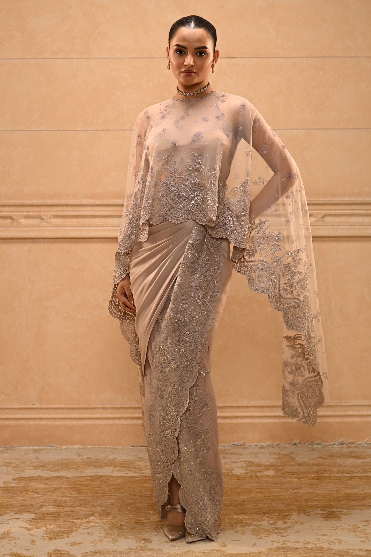 Embroidered Skirt Cape Set