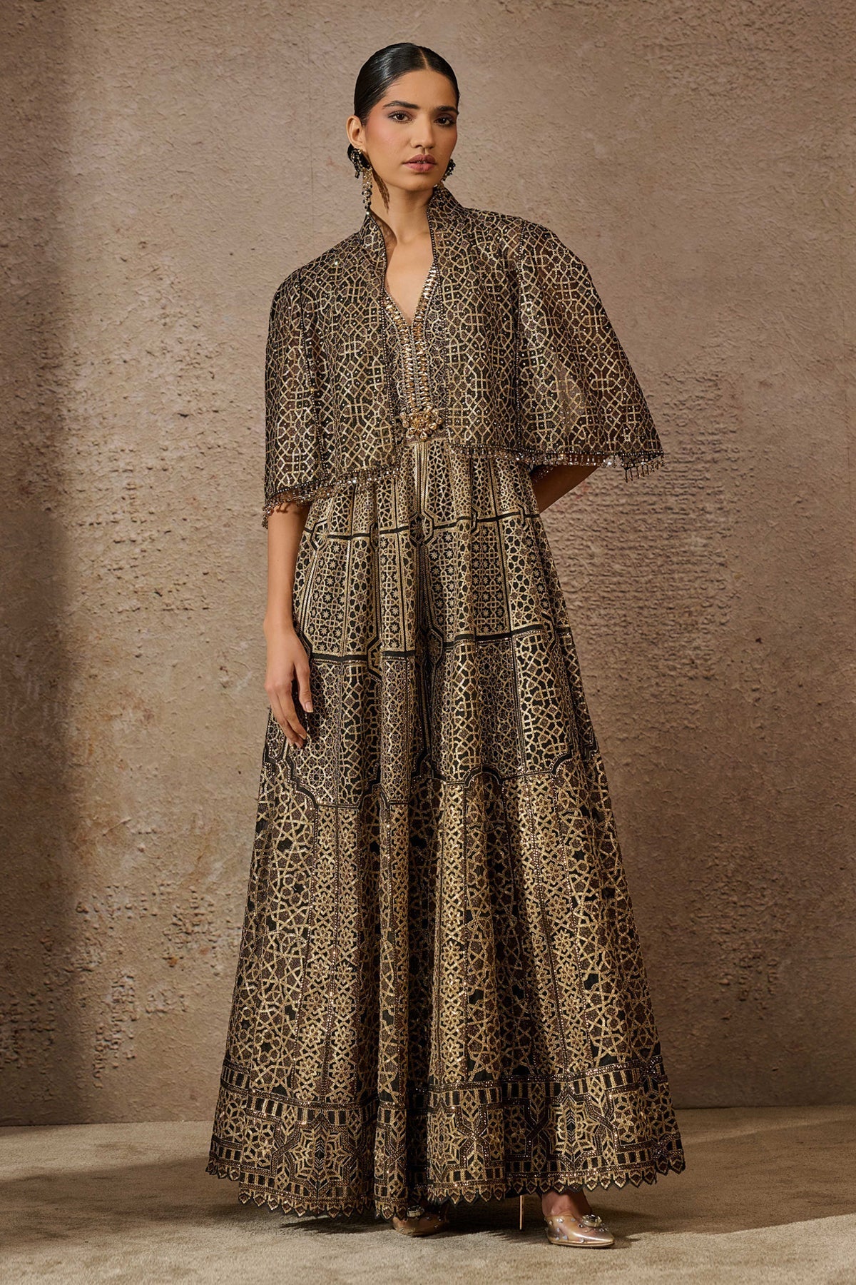 Otherworldly Sequin Architecture Motif Cape