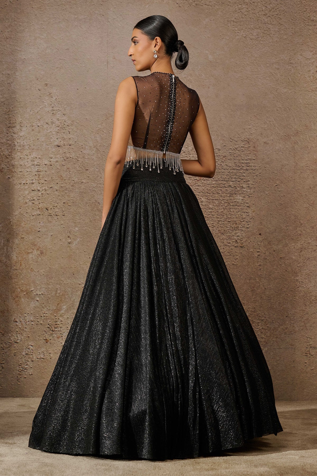 Crinkle Lehenga With Crystal Embellished Blouse