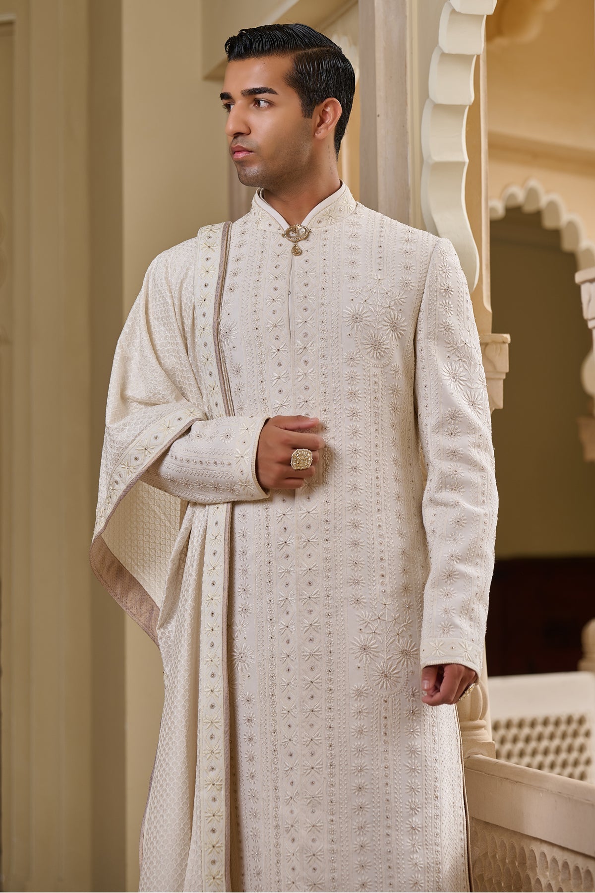 Tonal Chikankari Sherwani Set