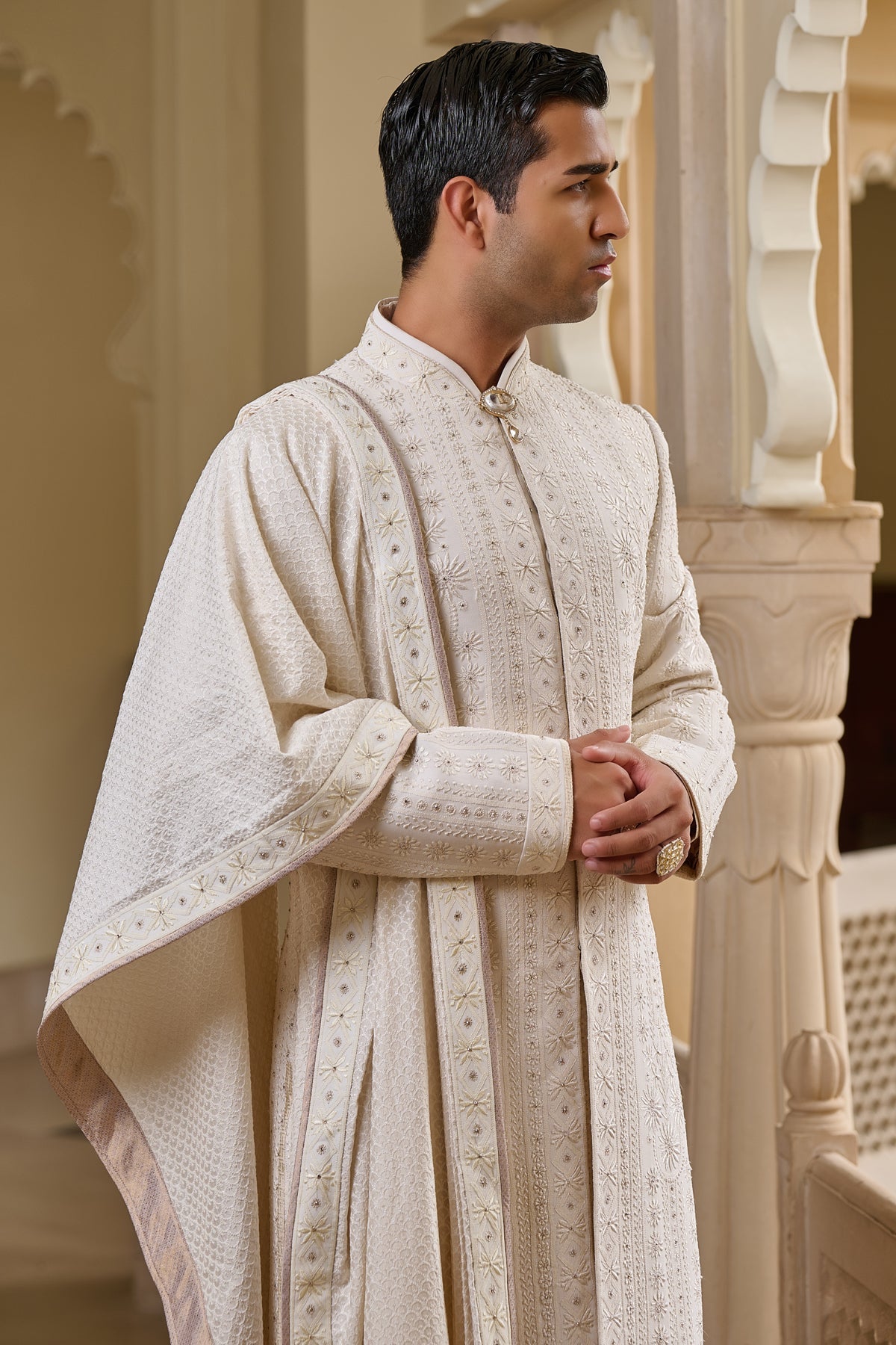 Tonal Chikankari Sherwani Set