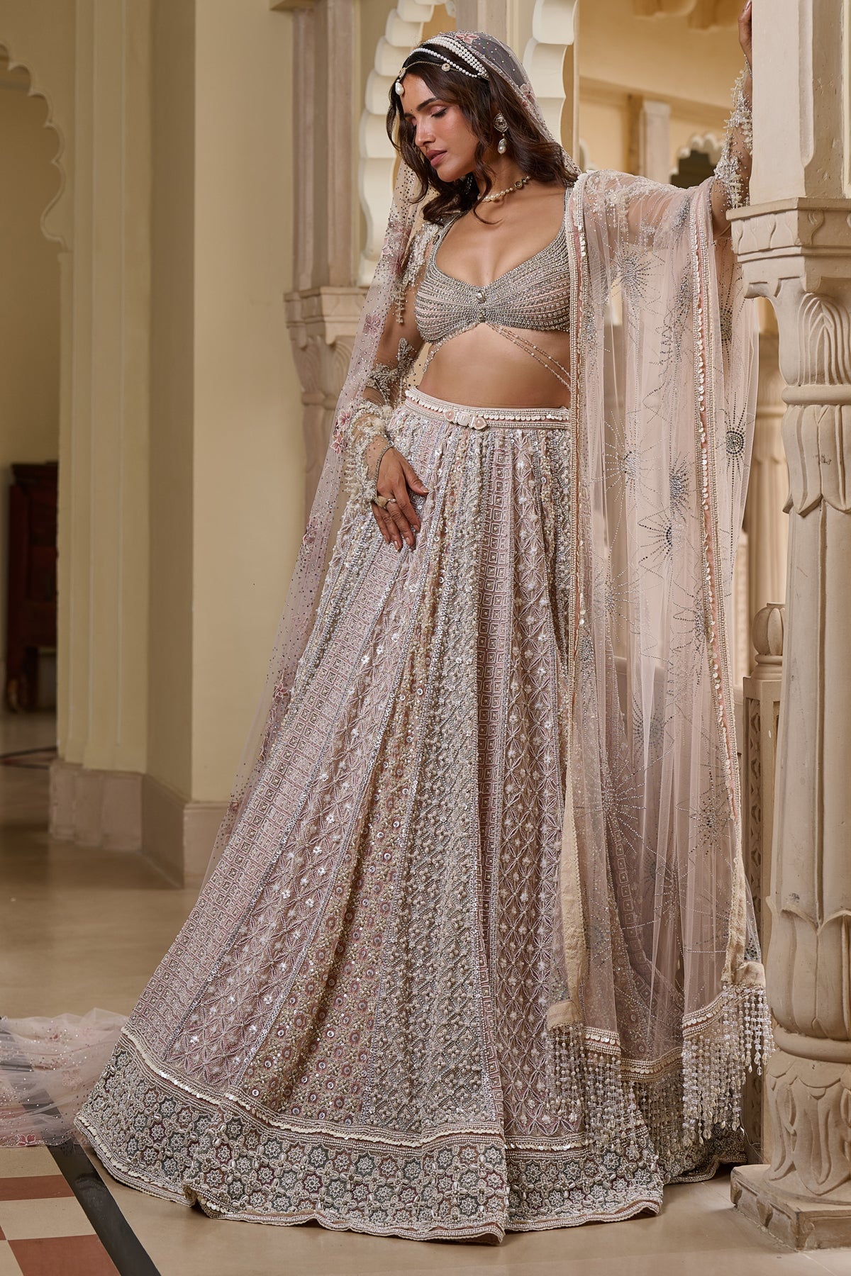 Quintessence Geometric Motif Embroidered Lehenga Set