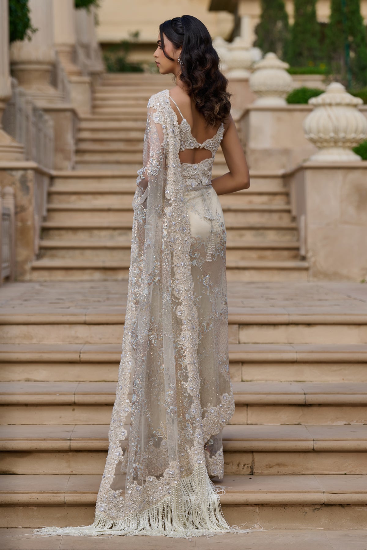 Quintessence Lace Drape Skirt & Pearl Corset Set