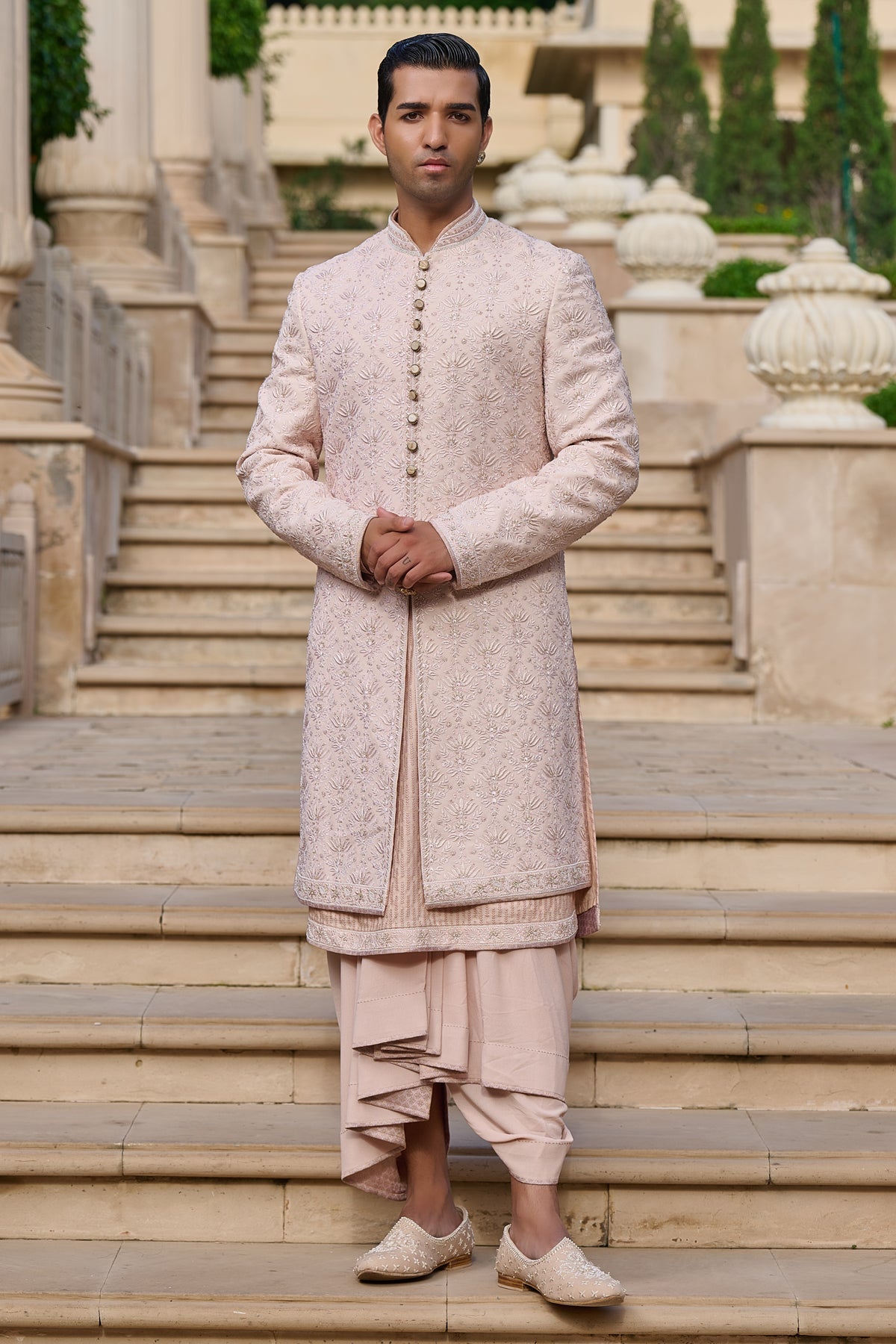 Chikankari Sherwani Set with Dhoti