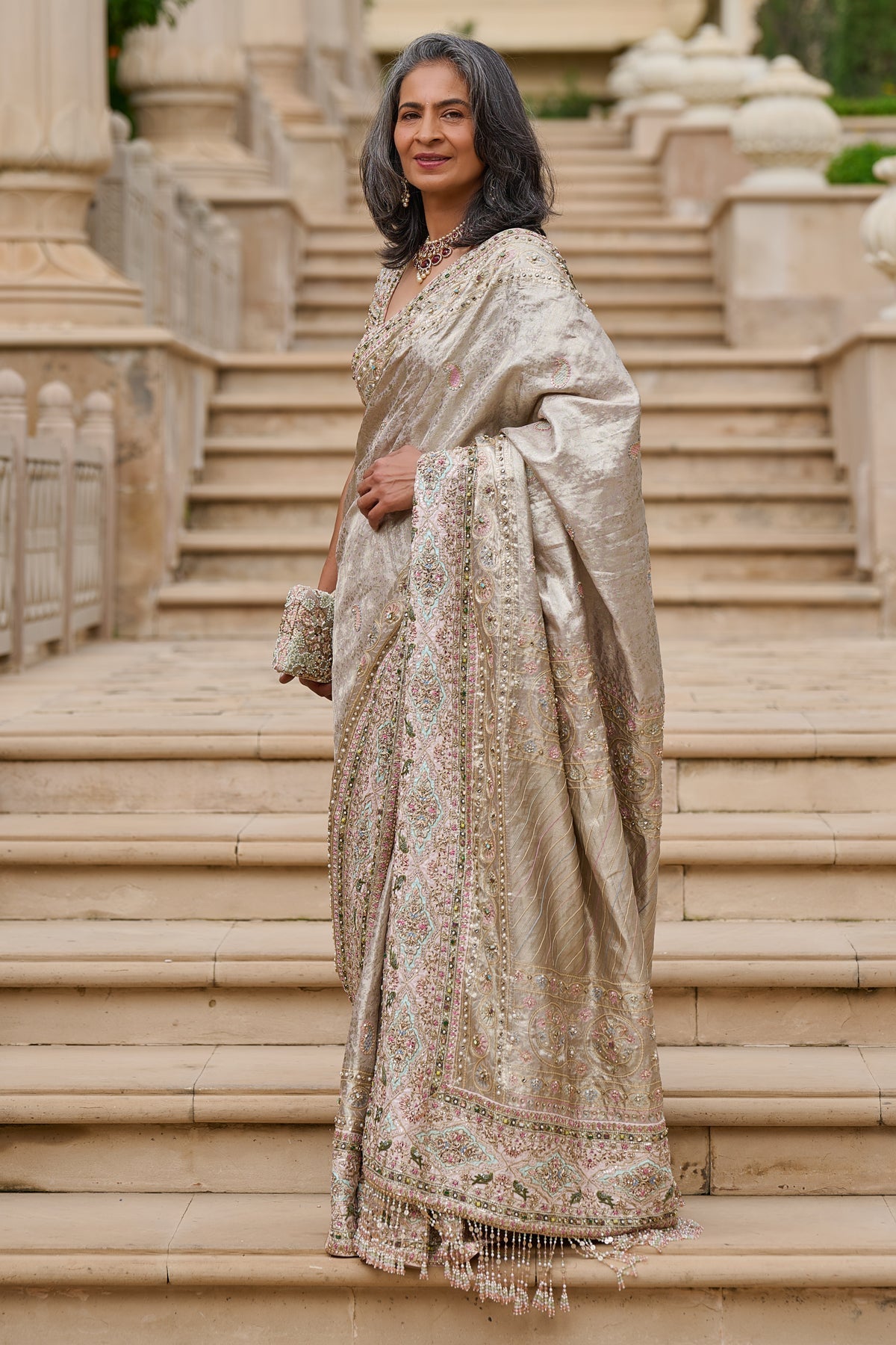 Embellished Kanjivaram Saree with Kashida Borders