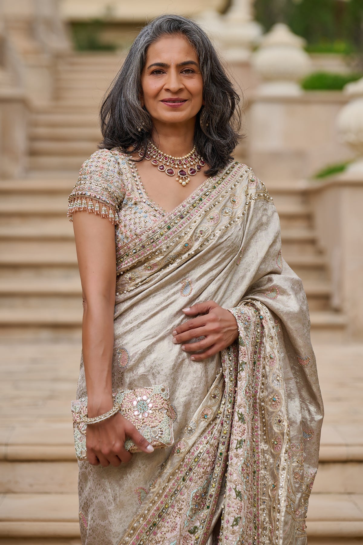 Embellished Kanjivaram Saree with Kashida Borders