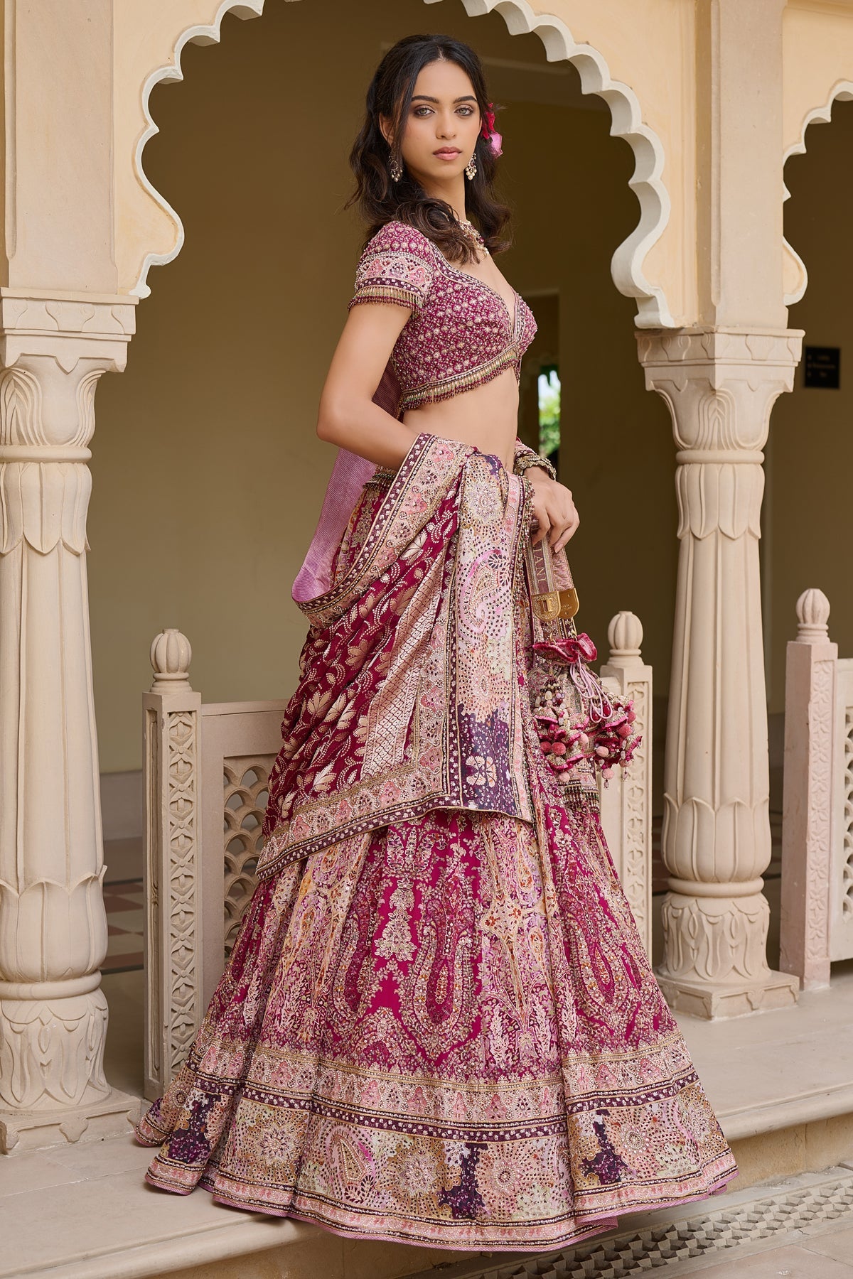Kashida Embroidered Kalidar Lehenga
